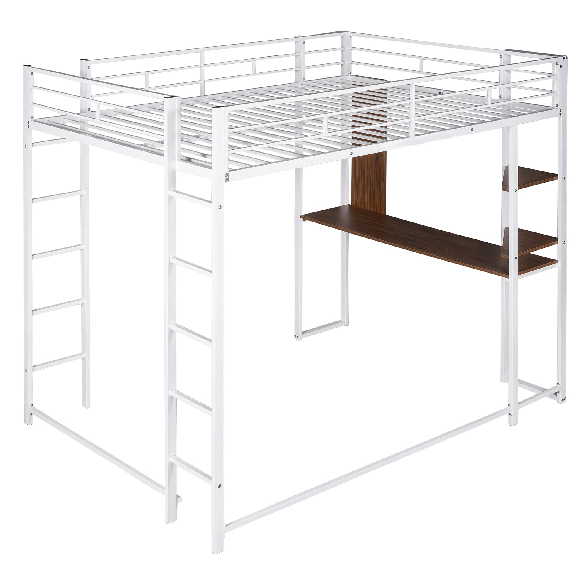 Harper & Bright Designs Full Size Loft Bed with Desk & Shelves - Heavy Duty Metal Frame for Kids & Teens - No Box Spring Needed - White - Perfect for Small Bedrooms, Dorm Rooms & Space-Saving Kids' Rooms