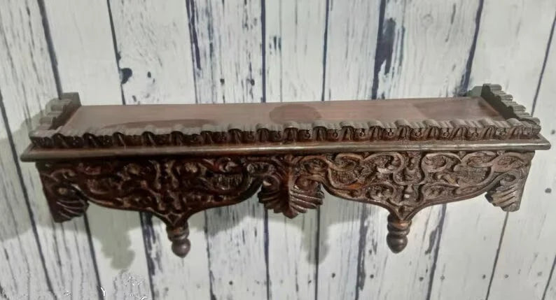 Hand Carved Mango Wood Floating Shelf - Rustic Brown Wall Decor for Living Room, Bedroom, Office | Durable & Stylish Storage Solution for Books, Plants & Home Decor