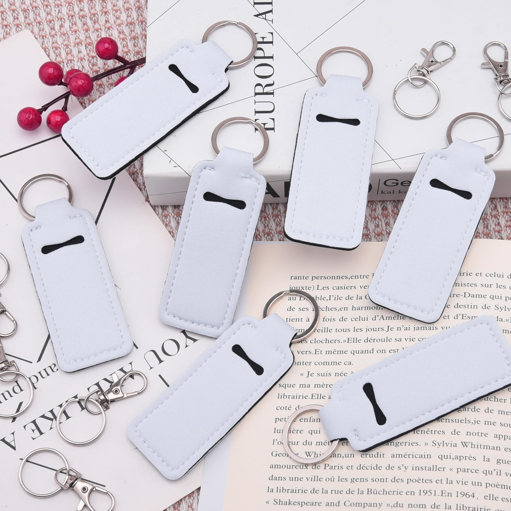 Duufin 20-Piece Chapstick Keychain Holder Set - Lip Balm & Lipstick Organizer with Metal Clip Cords for Purse, Backpack, Gym Bag - Perfect for Travel, School, and Daily Essentials Organization