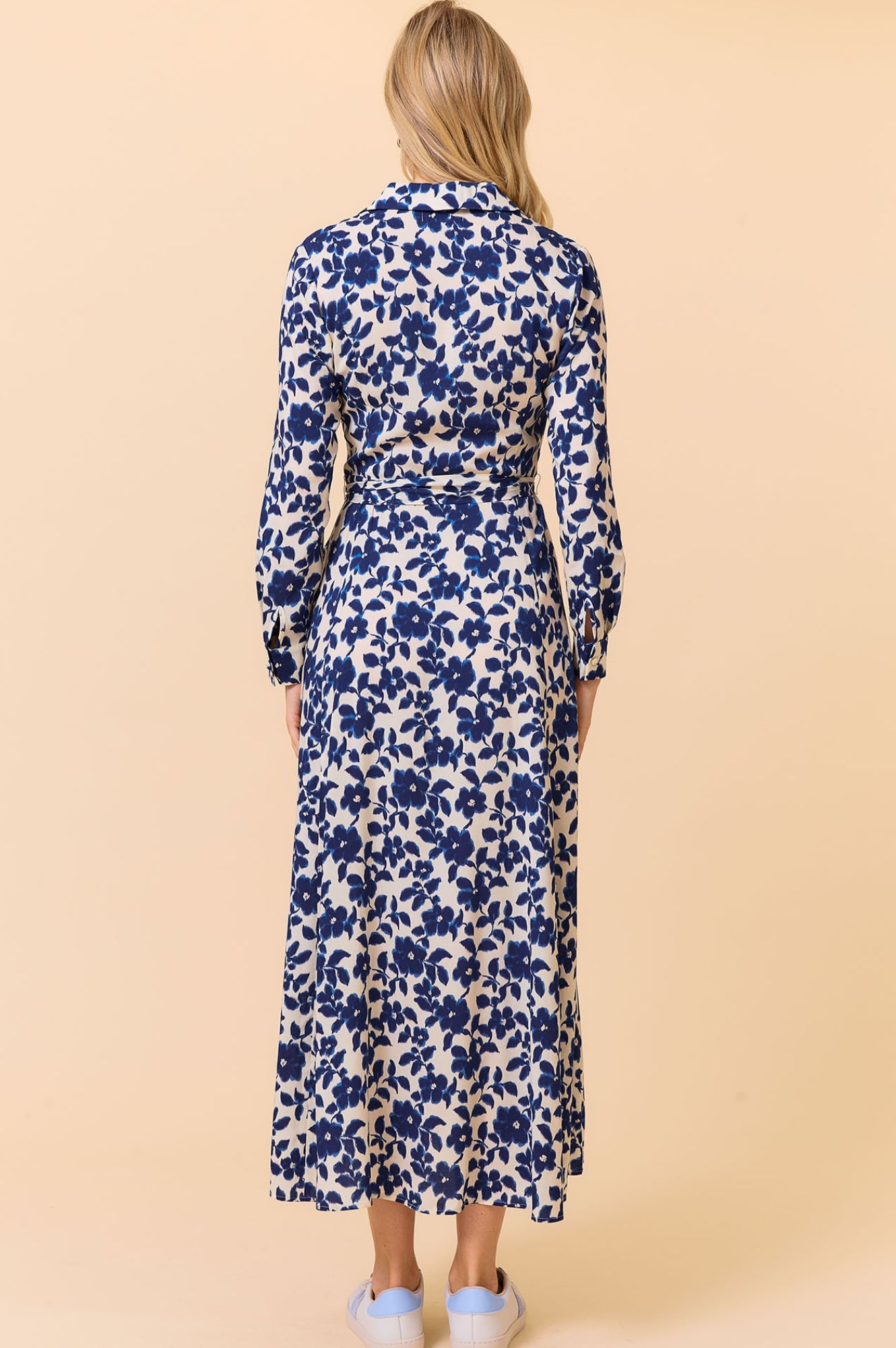Eliza EcoVero™ Shirt Dress for Women - Blossom Cream & Navy Blue | Sustainable Viscose Blend | Casual Office Wear & Spring Outfits