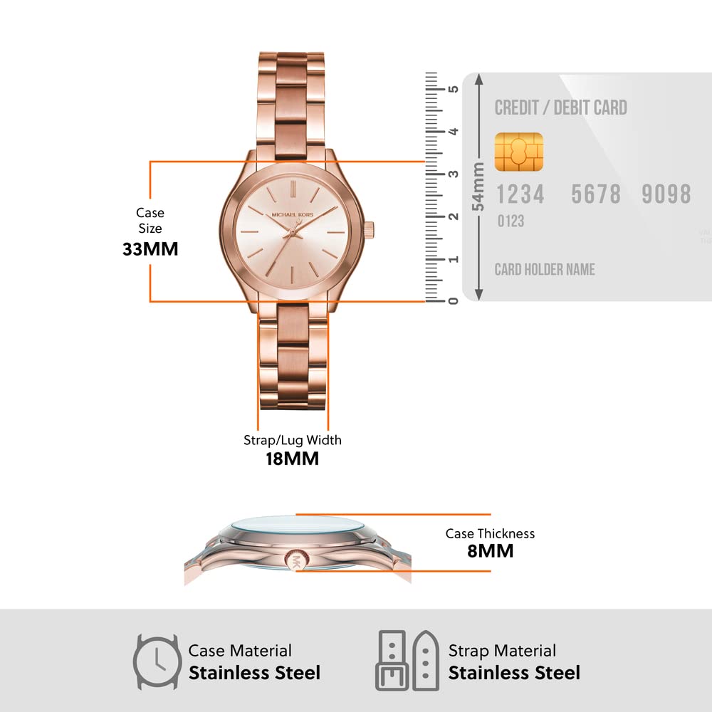 Michael Kors Slim Runway Women's Watch - Stainless Steel Bracelet, Gold-Tone, Water Resistant, Fashion Watch for Women | Perfect for Office, Date Night & Special Occasions