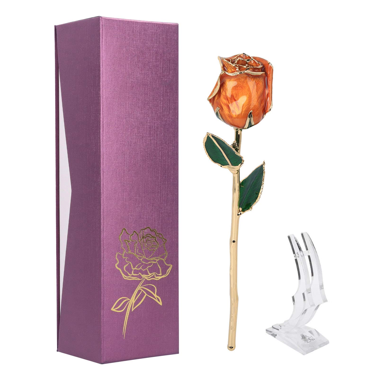 24K Gold Plated Rose Flower with Base - Elegant Home Decor, Wedding Gift, Anniversary Present & Romantic Collection Display - Perfect for Valentine's Day, Table Centerpiece, and Luxury Home Decoration