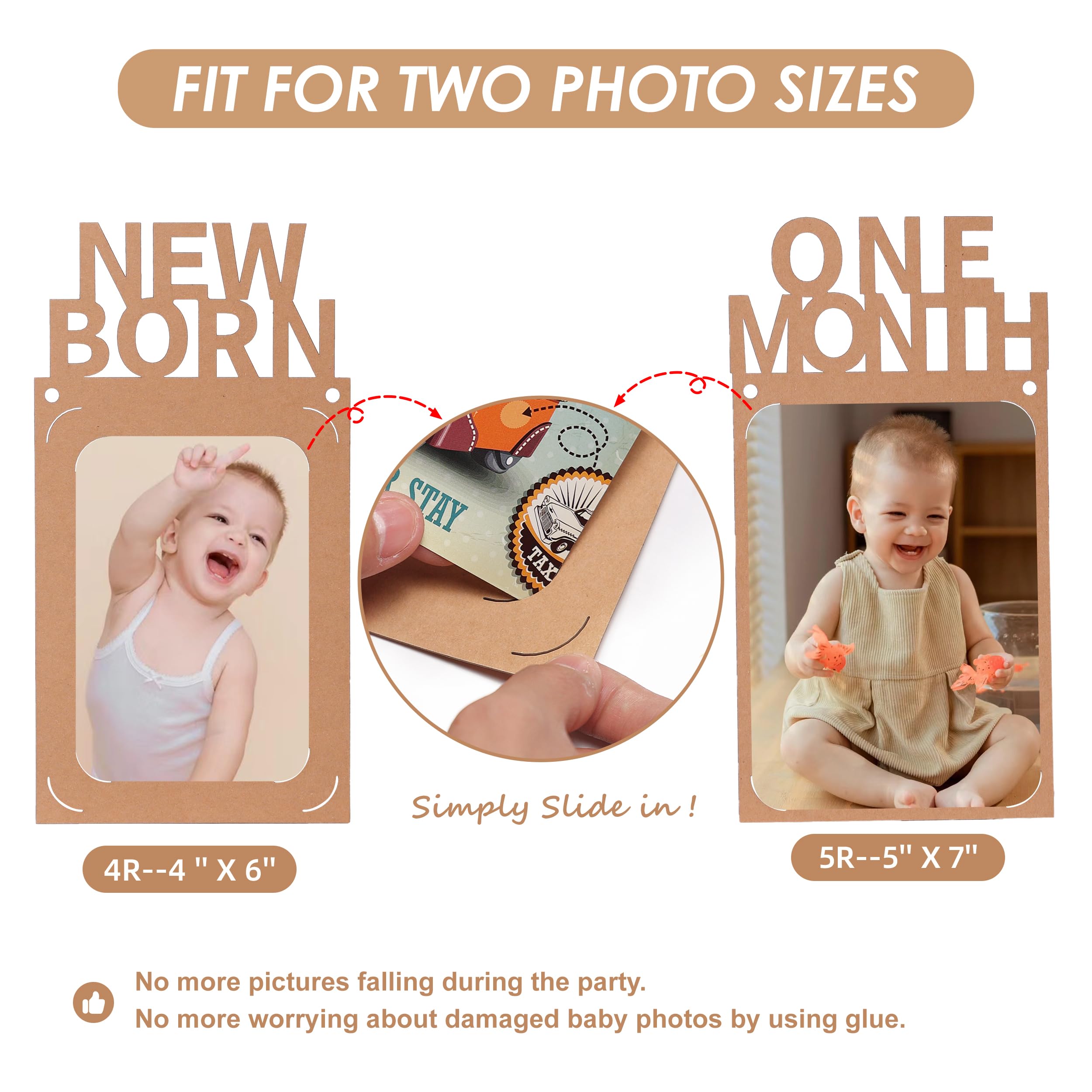 1st Birthday Photo Banner - 4x6 or 5x7 Inch Pre-Strung Baby Milestone Banner from Newborn to 12 Months | Kraft Paper Birthday Decor for Baby Shower, First Birthday Party & Nursery Wall Decor