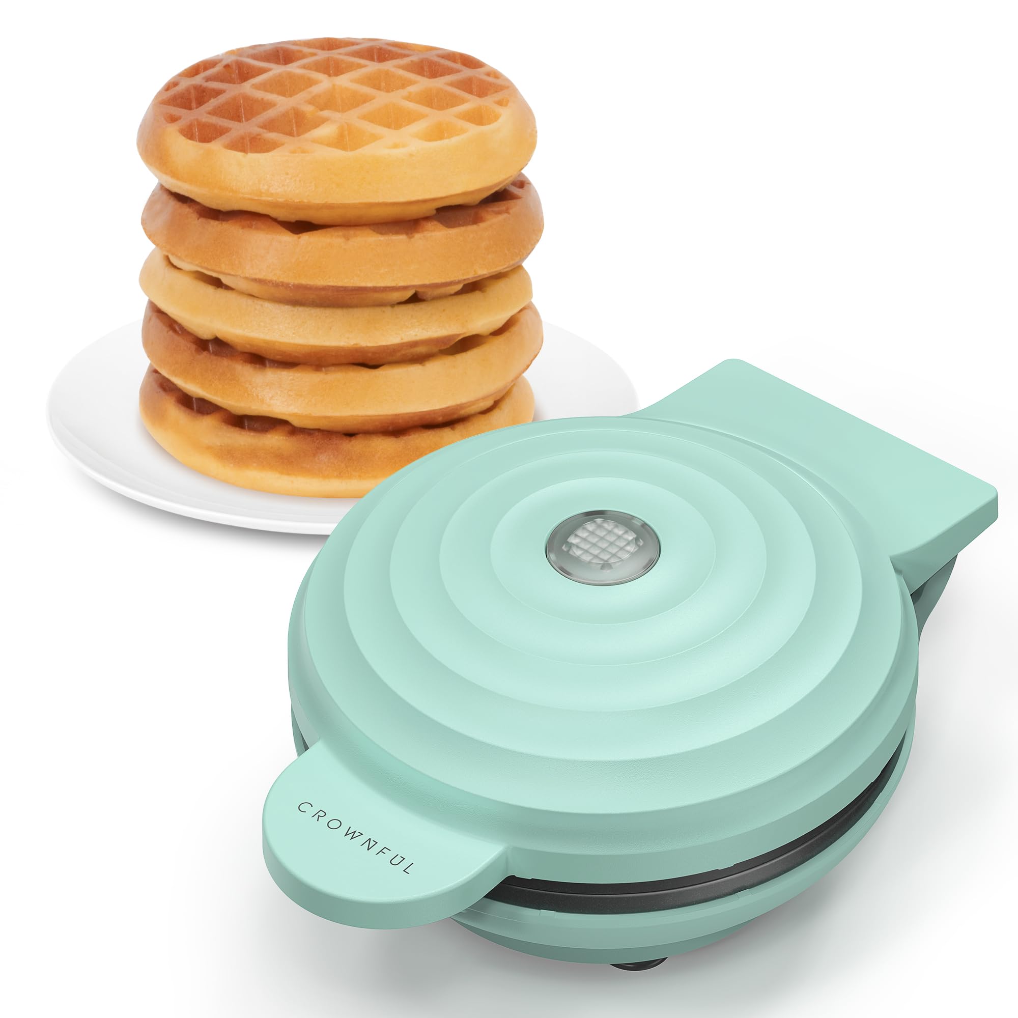 CROWNFUL Mini Waffle Maker Machine - 4 Inch Compact Chaffle Maker with Non-Stick Surface & Easy Clean | Includes Recipe Guide | Perfect for Keto Waffles, Breakfast Sandwiches, Desserts & Snacks | Ideal for Home, Office & Dorm Use