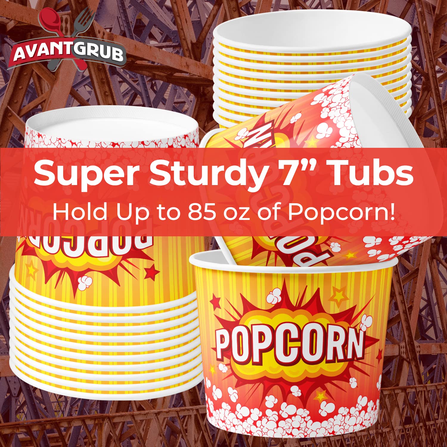 Vintage-Style 85oz Popcorn Buckets (100 Pack) - Reusable, Durable & Greaseproof Movie Theater Containers in Red & Yellow - Perfect for Home Cinema, Birthday Parties, Carnivals, Fundraisers & Concession Stands
