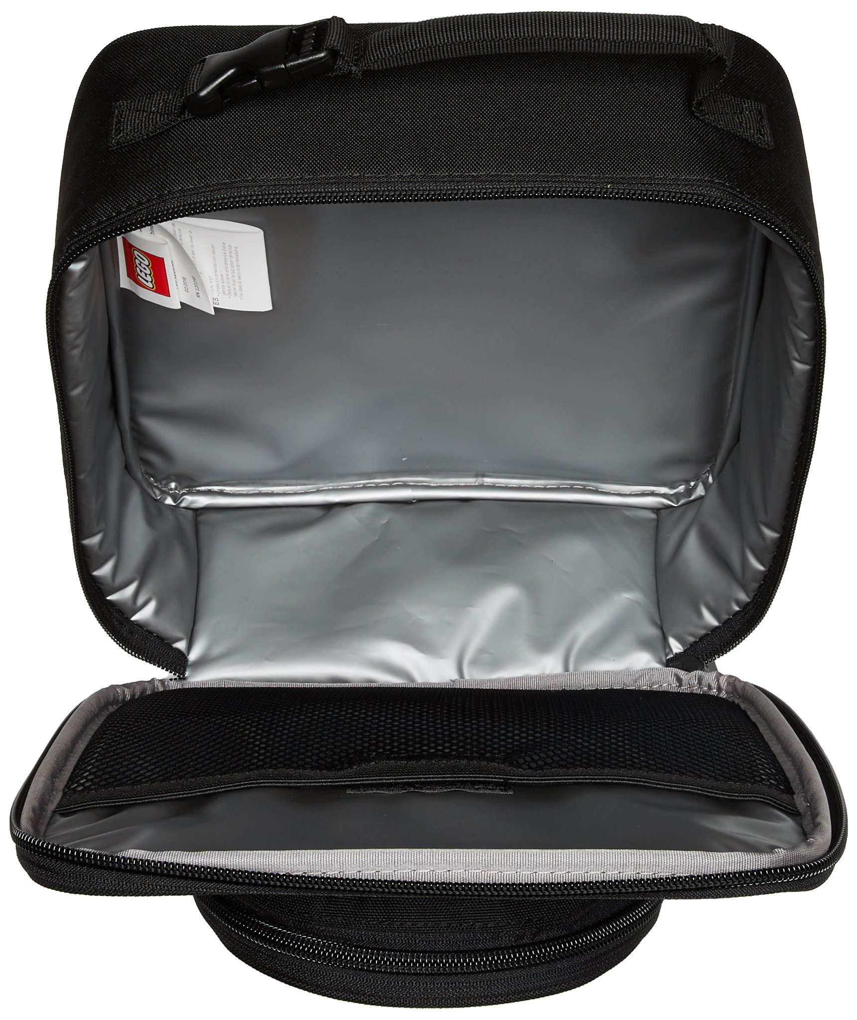 LEGO Insulated Lunch Bag with Mesh Pouch & Zipper Compartment - Durable Thermal Food Carrier for School, Work & Travel - Black Cooler Lunchbox for Kids & Adults