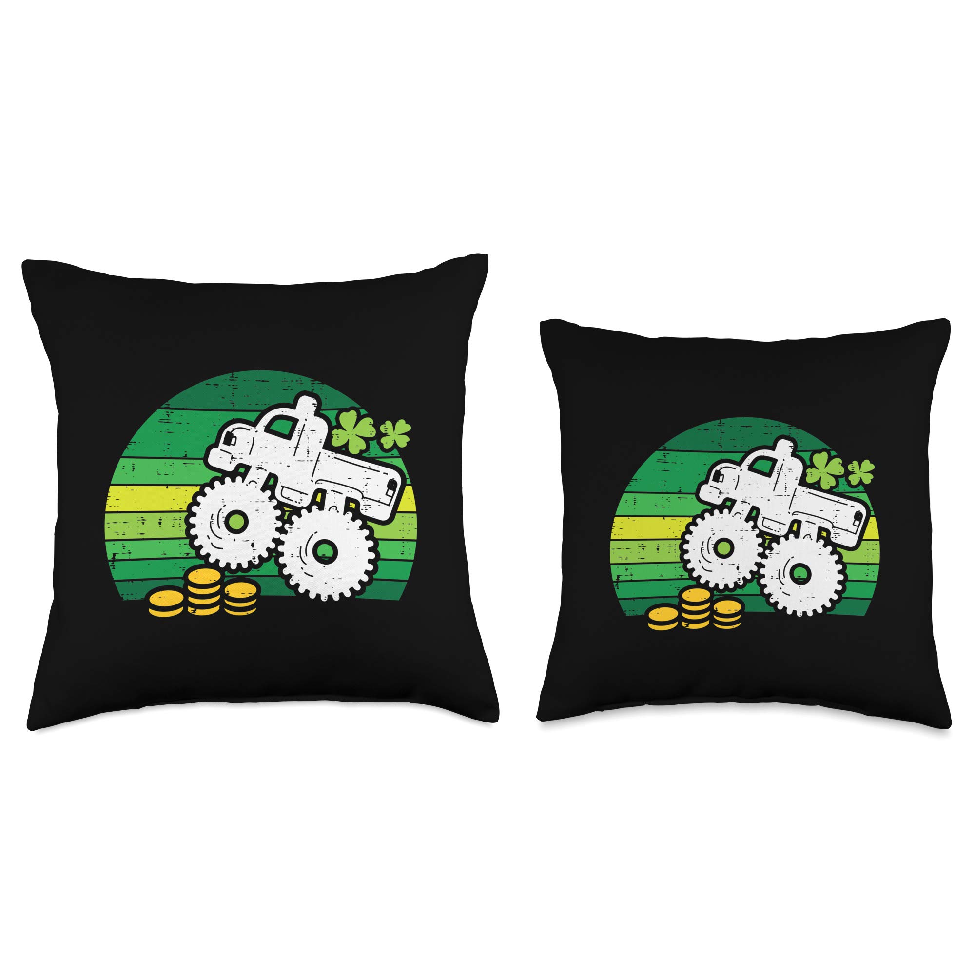 Monster Truck Shamrock Retro St. Patrick's Day Throw Pillow - Fun Gift for Boys & Kids - Perfect for Bedroom Decor, Playroom Accent & Holiday Celebrations