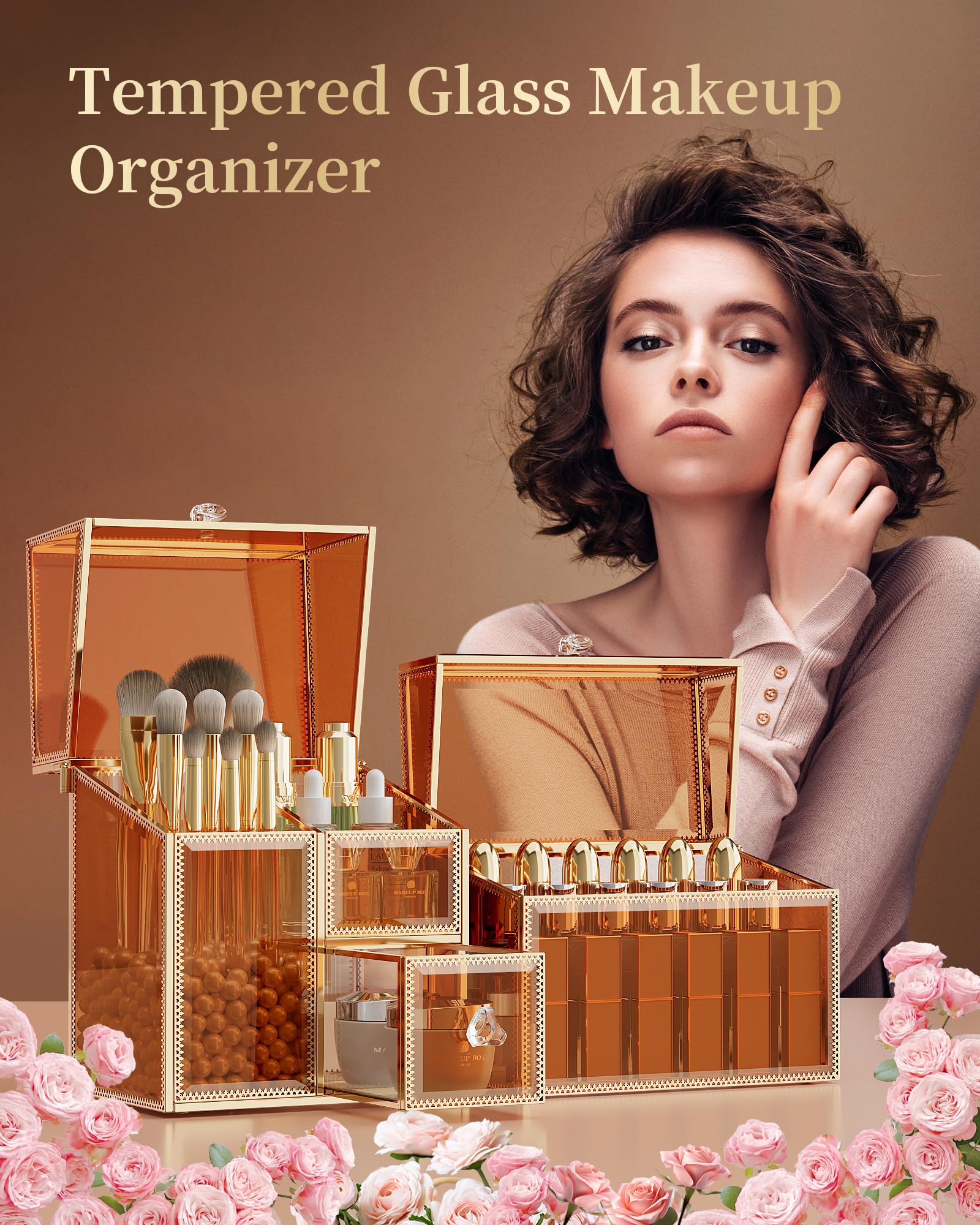 Luxury 2-Piece Makeup Organizer Set - Brush & Lipstick Holder for Vanity Countertop | Cosmetics & Skincare Storage
