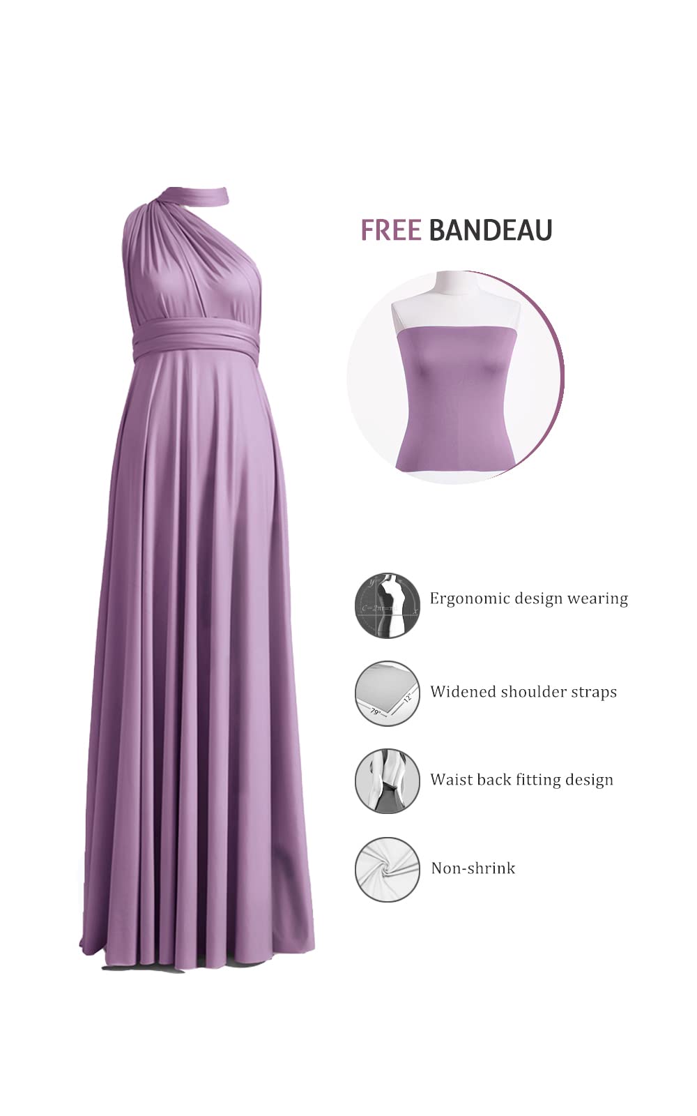 72 Styles Convertible Infinity Dress with Bandeau - Multi-Way Twist Wrap Bridesmaid Dress for Women, Plus Size Long Maxi Dress - Perfect for Weddings, Parties & Special Occasions