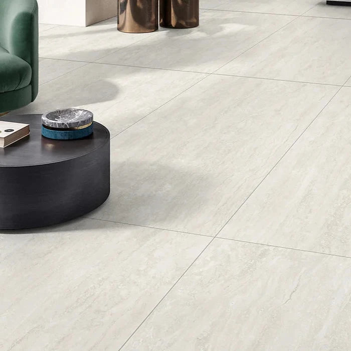 Bianco Josie Cross Cut Travertine Porcelain Tile 24x24 Inches (600x600x10mm) with Tech Grip - Perfect for Bathroom, Kitchen, and Flooring Renovations