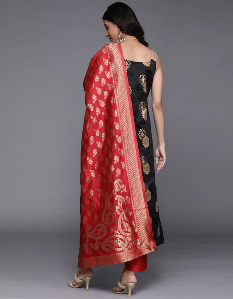 Elegant Black Banarasi Silk Pant Salwar Suit for Women - Traditional Indian Ethnic Wear for Weddings, Festivals & Special Occasions