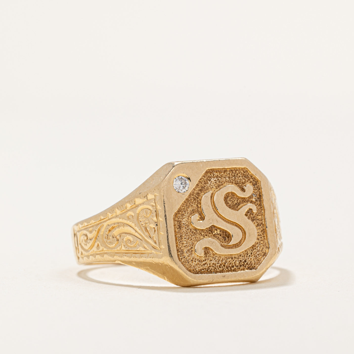 Diamond 'S' Signet Ring - 0.03 Carat Genuine Diamond, Size 10.75, Sterling Silver Men's Jewelry - Perfect for Gifts, Engagements & Everyday Wear