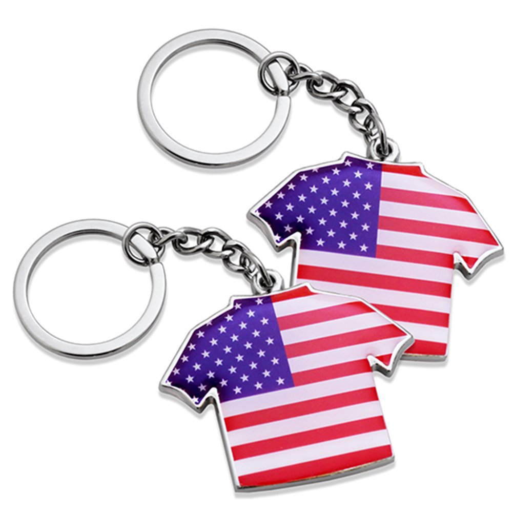 Set of 2 T-Shirts Shape USA US American Flag Patriotic Keychain Key Ring - Show Your Pride on Holidays and Events