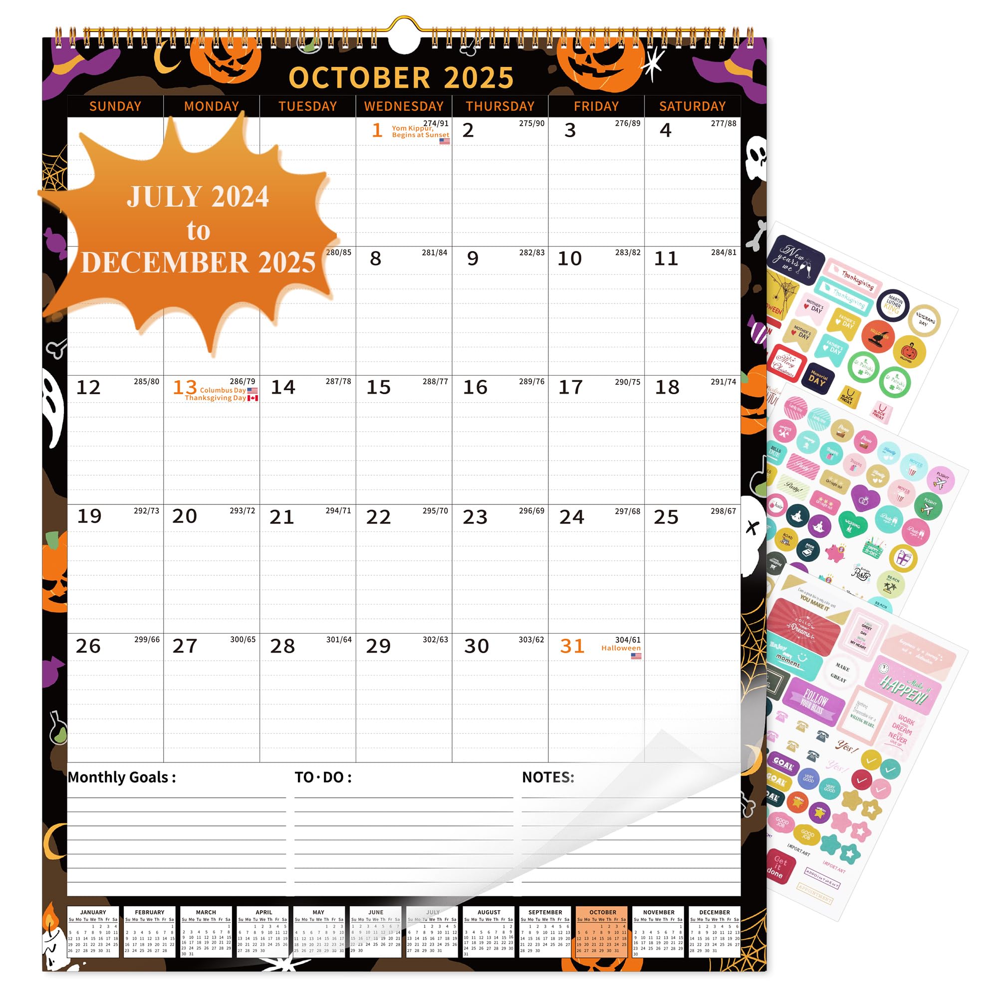 2025 Spiral Bound Desk Calendar - 18 Month Large Wall Calendar (July 2024-December 2025) | 17