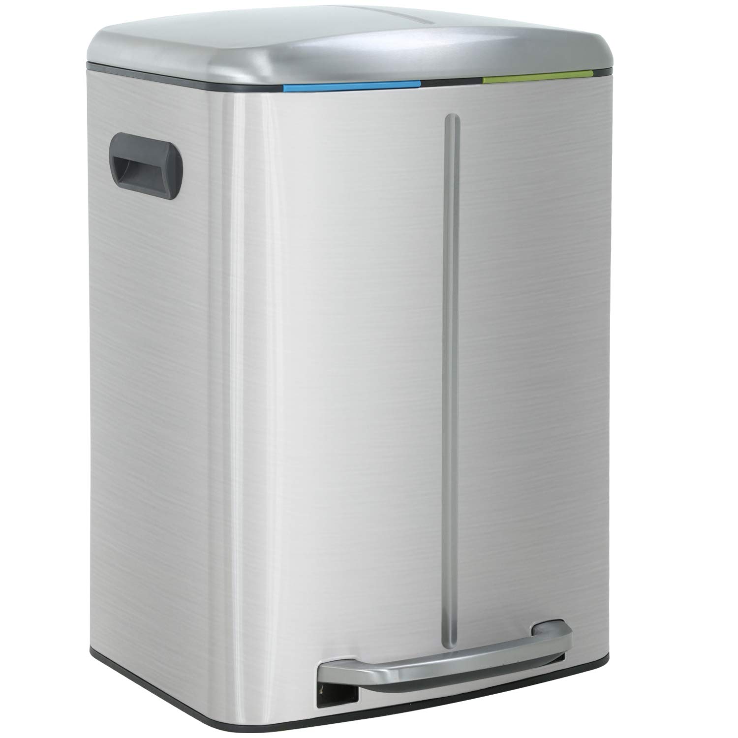 10 Gallon (40L) Stainless Steel Step Trash Can with Lid - Large Metal Waste Bin for Office, Kitchen, Bathroom - Includes 2 Removable Liner Buckets - Perfect for Recycling, Garbage Disposal & Home Organization
