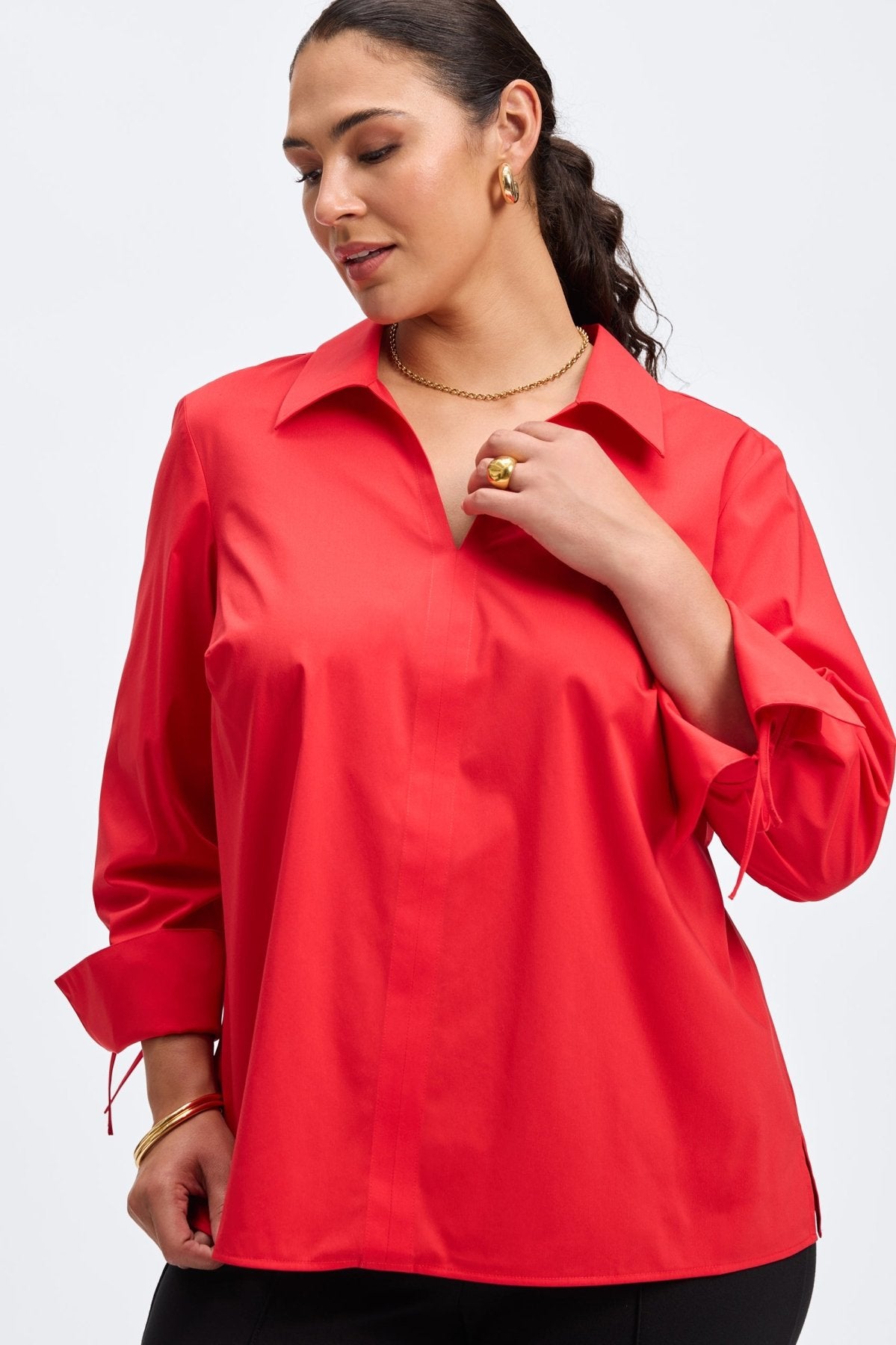 Carla Plus No Iron Stretch Long Sleeve Popover Shirt for Women - Wrinkle-Free Comfort Fit Blouse for Office & Casual Wear