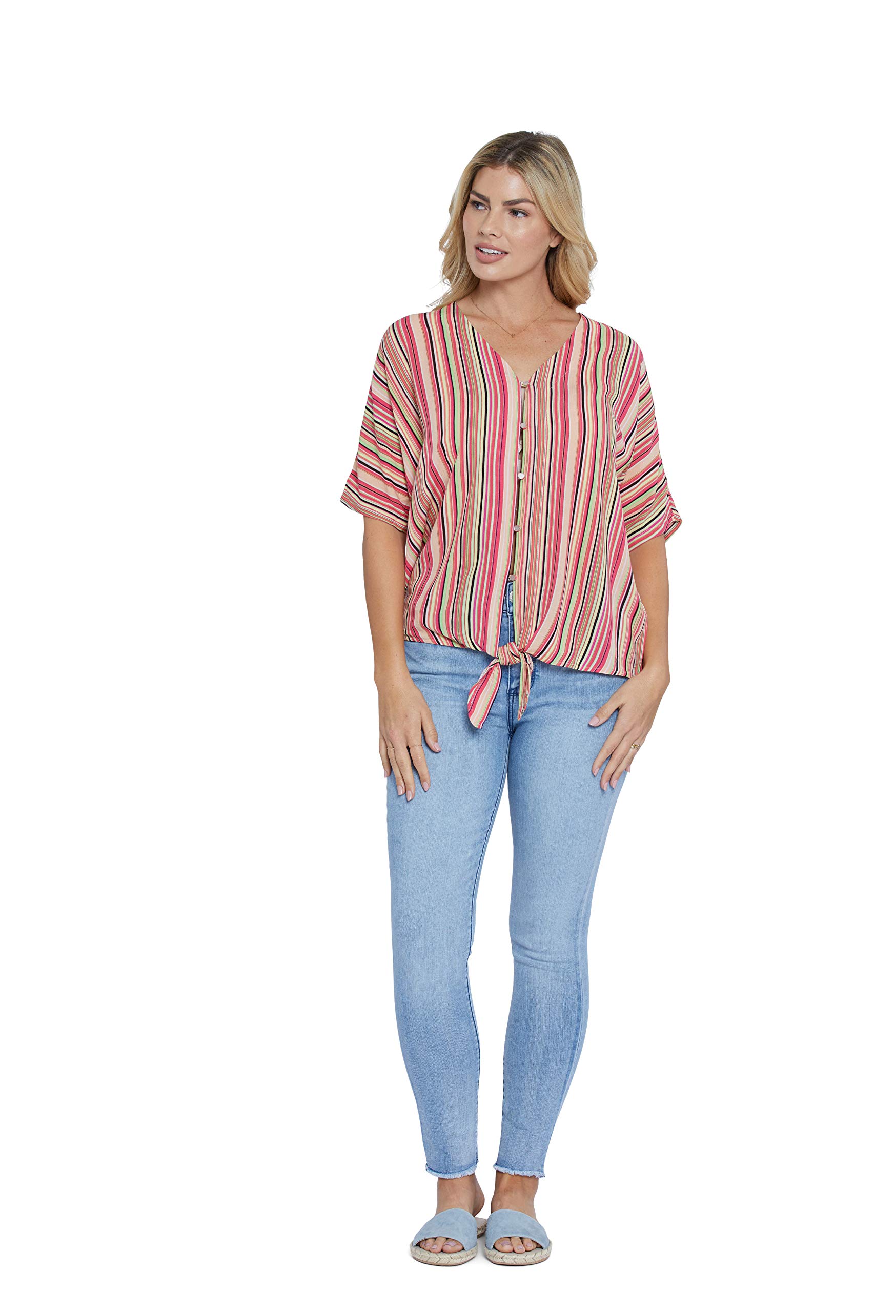 Seven7 Women's Short Sleeve Button Down Tie Front Blouse - Casual Office Wear & Summer Outfits