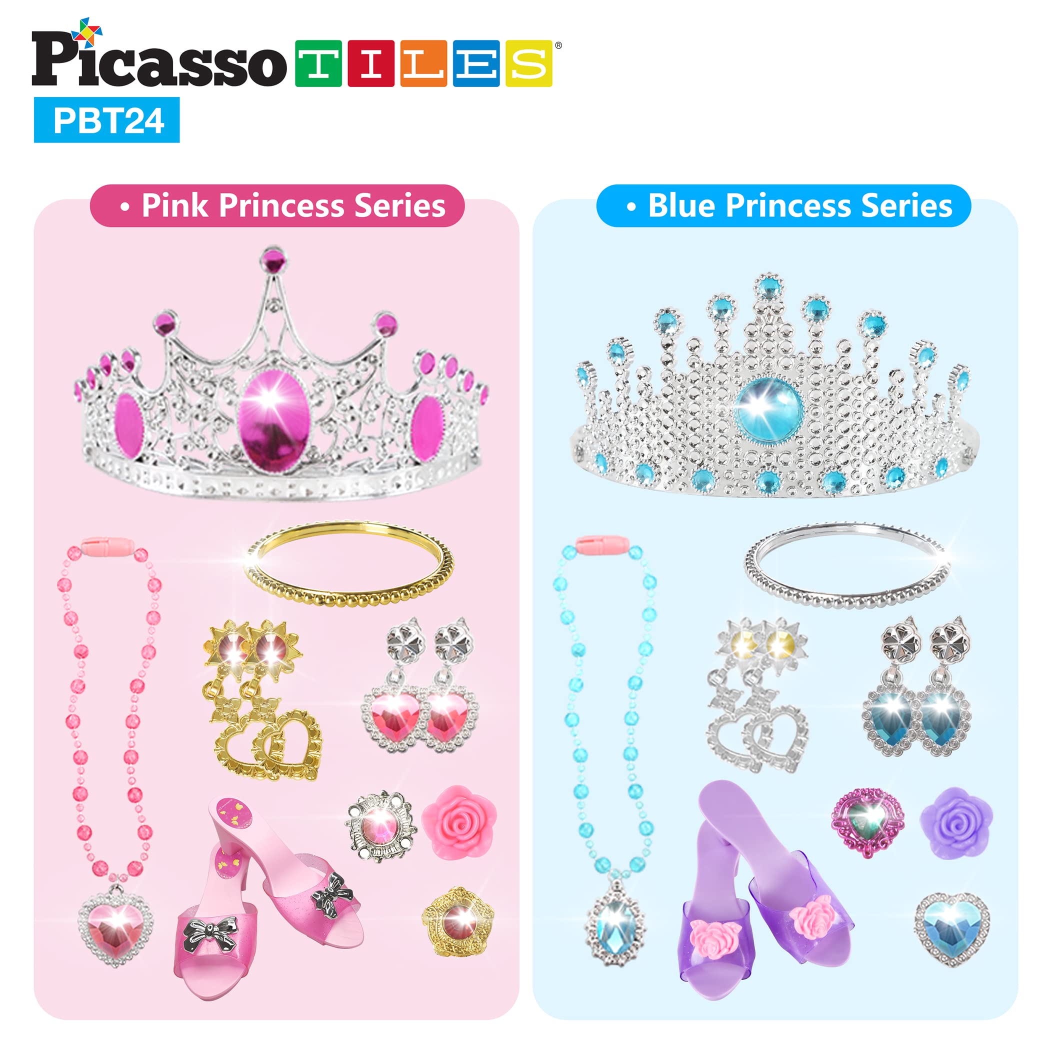 **PicassoTiles Royal Princess Dress Up Set for Girls Ages 5+ - Tiara, Jewelry, Shoes & Fashion Accessories | Pretend Play, STEM Learning & Creative Imagination Toys | Perfect for Birthday Gifts & Role Play**