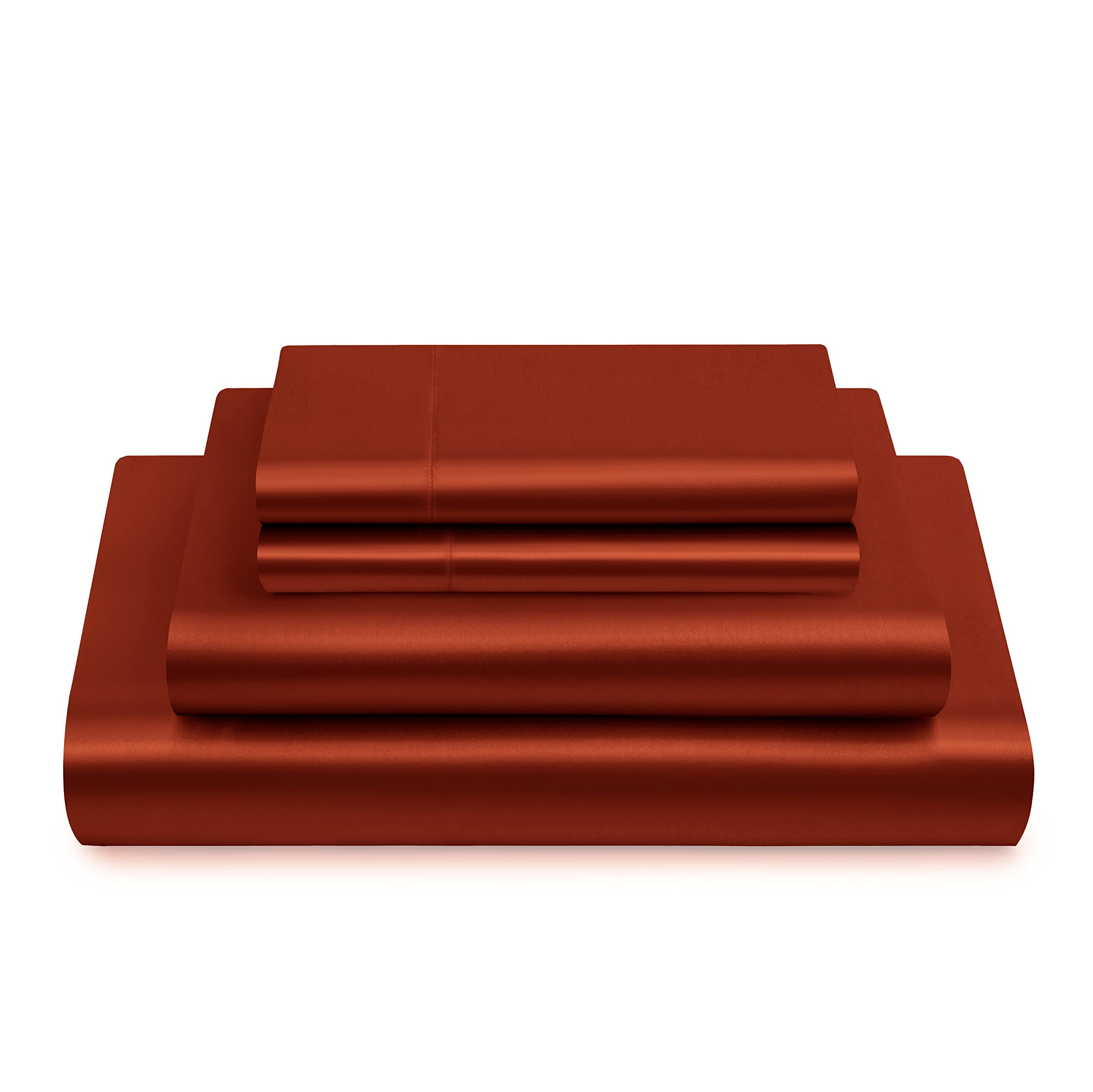 Luxury Vonty Satin Sheets Set - California King Size, Ultra Soft & Breathable Satin Bedding (Rust Orange) - Includes 1 Deep Pocket Fitted Sheet, 1 Flat Sheet & 2 Pillowcases - Perfect for Master Bedroom, Guest Room & Hotel Luxury Experience