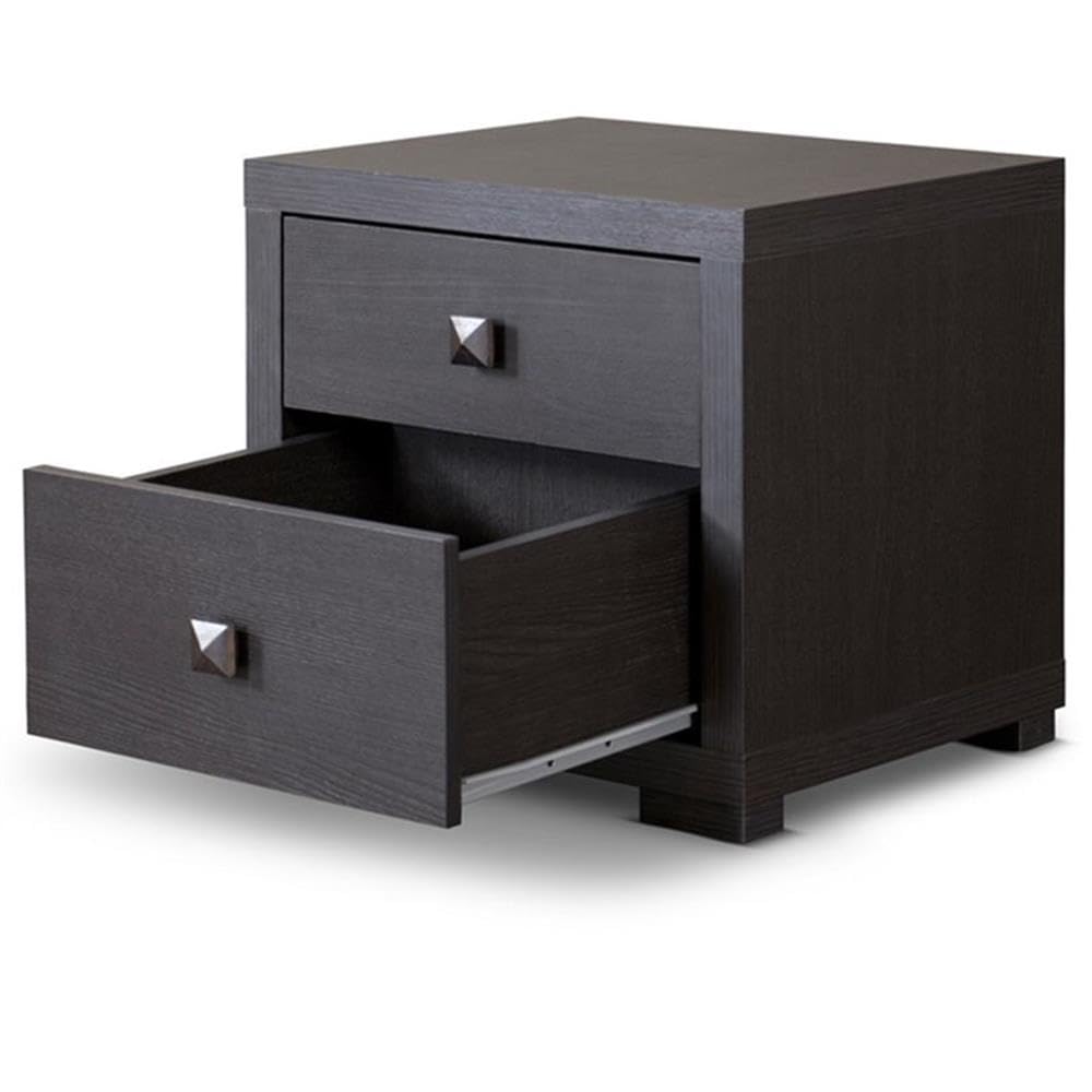Allora Contemporary 2-Drawer Nightstand - Brown Wood Bedside Table with Storage for Bedroom, Living Room & Guest Room