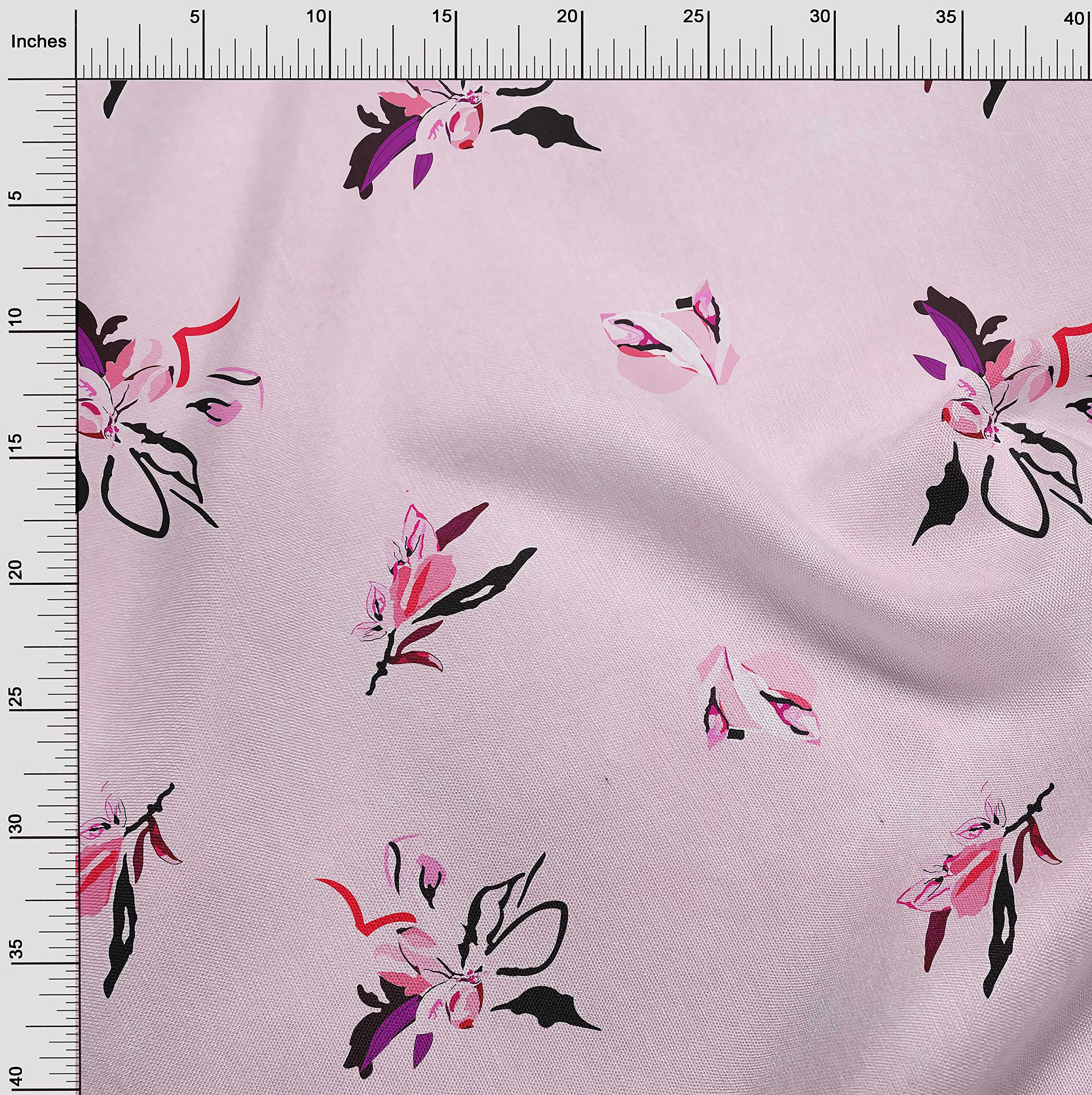 oneOone Georgette Viscose Fabric - Light Pink Floral Print Dress Material 42 Inch Wide by The Yard | Perfect for Dresses, Scarves & Home Decor
