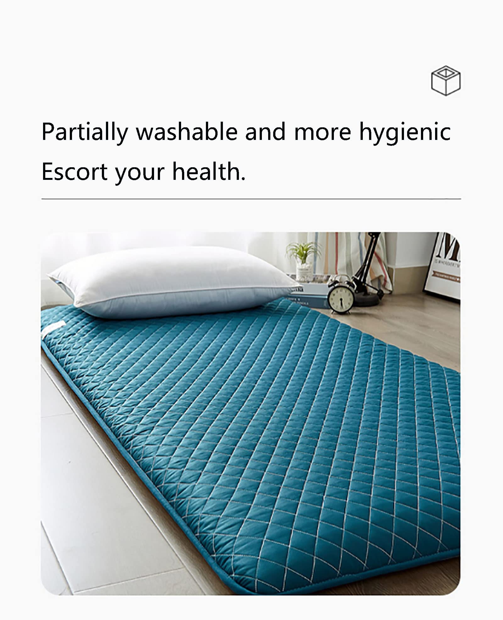 Japanese Style Floor Mattress - Thick Foldable Futon Mattress for Adults & Kids | Portable Sleeping Pad for Dorm, Camping & Travel | Double Size Tatami Mattress for Bedroom, Living Room & Guest Room