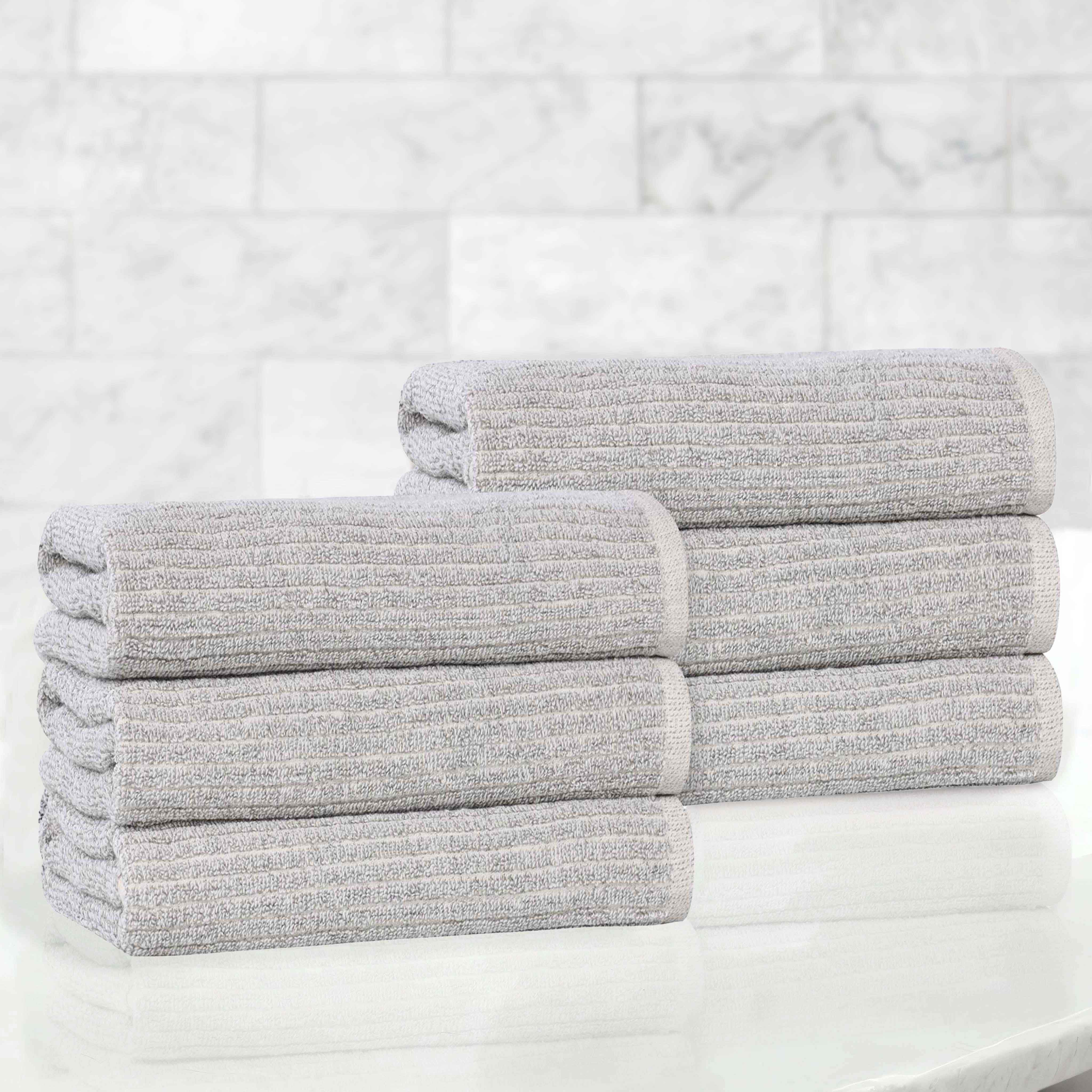 Premium Cotton Blend Ribbed Hand Towels Set of 6 - Soft & Absorbent Bath Towels for Kitchen, Bathroom & Guest Use - Luxury Hotel Quality Home Essentials
