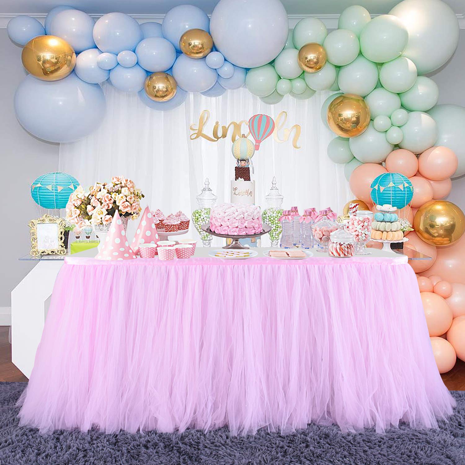 HB HBB MAGIC Pink Tulle Tutu Table Skirt - 6FT Rectangle Table Cover for Birthday Parties, Baby Showers, Weddings & Gender Reveals | Elegant Party Decor for Girls' Celebrations