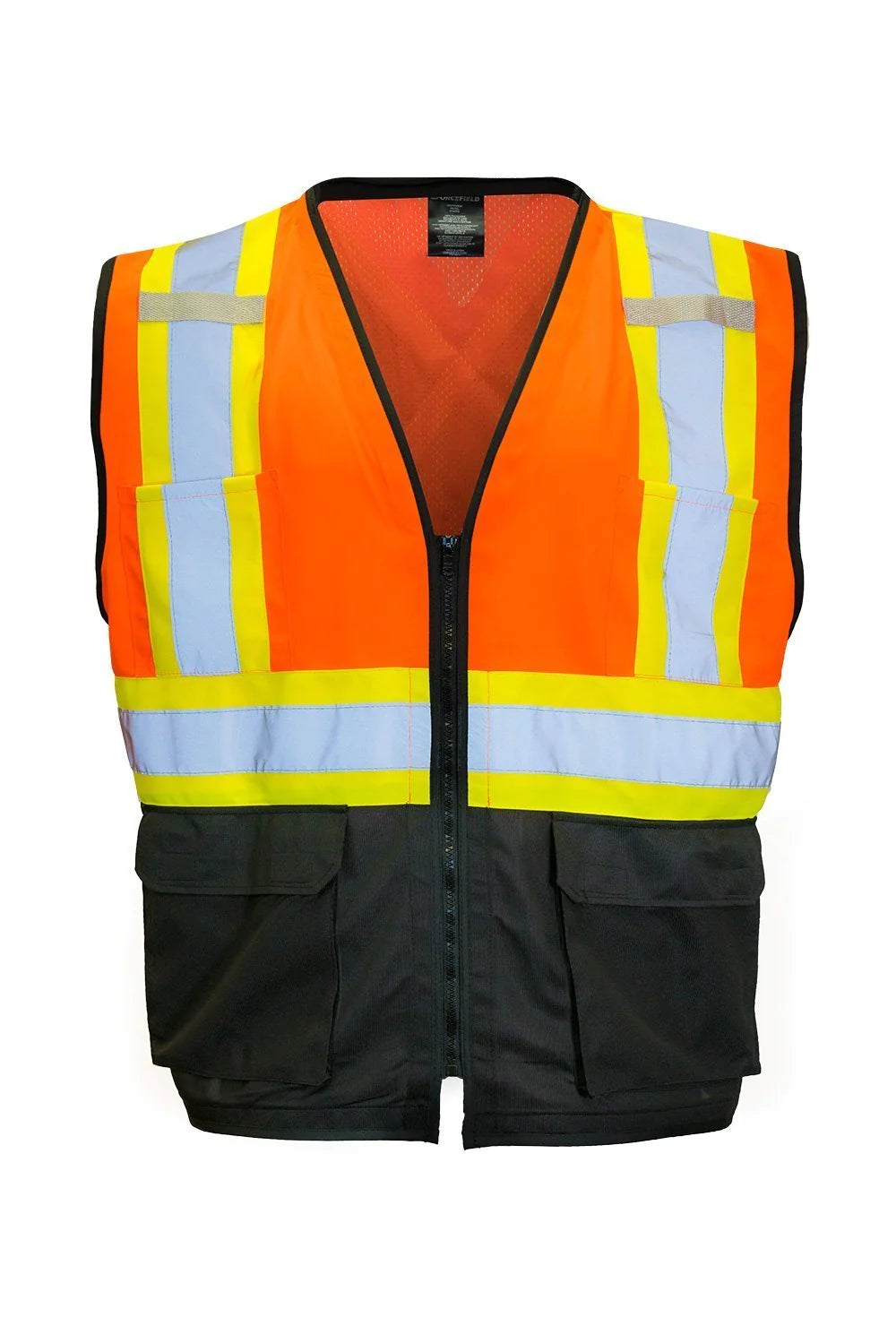 FORCEFIELD High Visibility Safety Vest with Front Zipper - Reflective Traffic Vest for Construction, Road Work & Emergency - ANSI Certified Tricot Polyester Vest (Model 022 TV18) - Ideal for Night Work, Cycling & Outdoor Safety