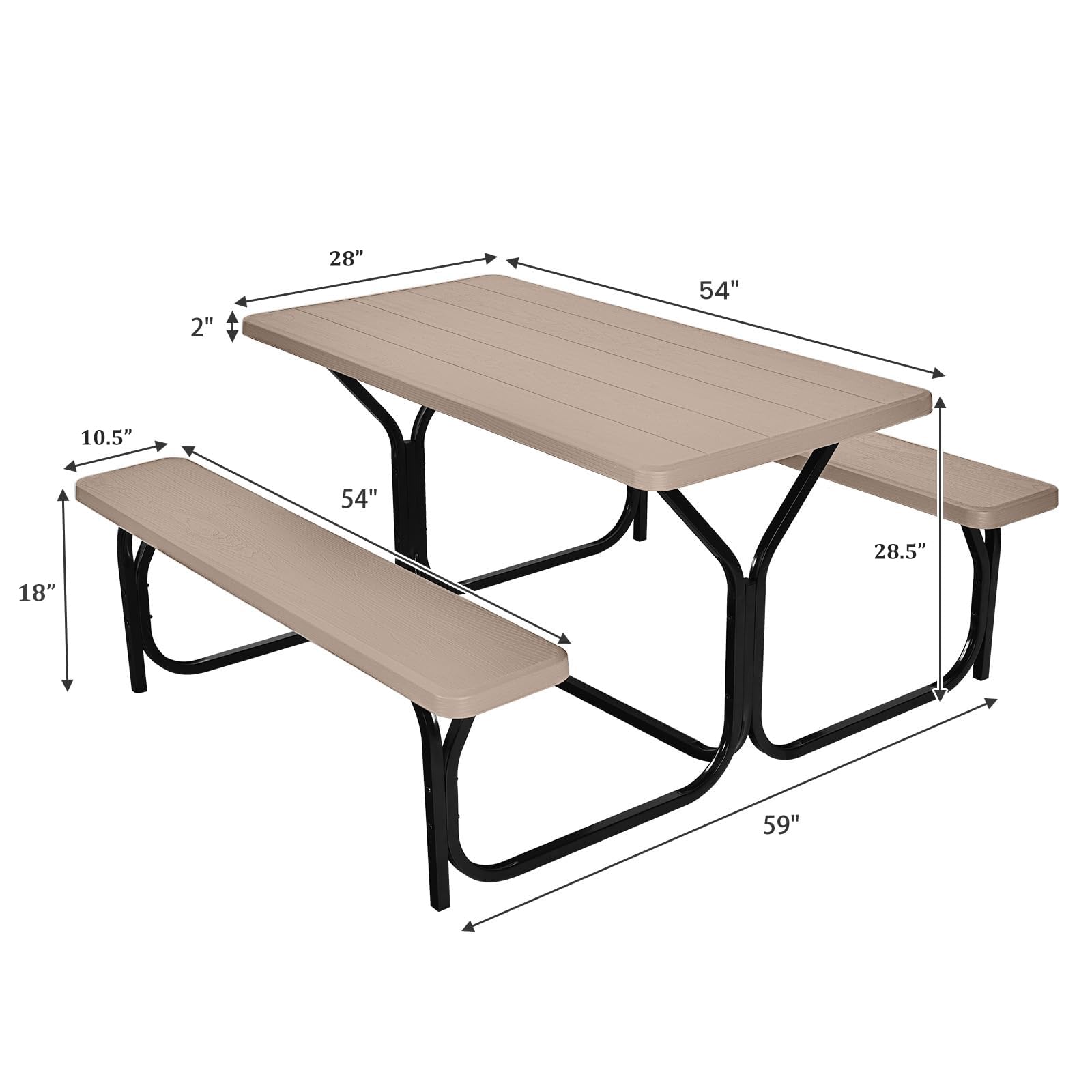 Giantex 7-Piece Outdoor Picnic Table Bench Set - All-Weather Metal Base with Wood-Like Texture - Perfect for Backyard, Poolside, Camping, Garden Parties & Patio Dining - Heavy-Duty Lawn & Deck Furniture for Adults & Families