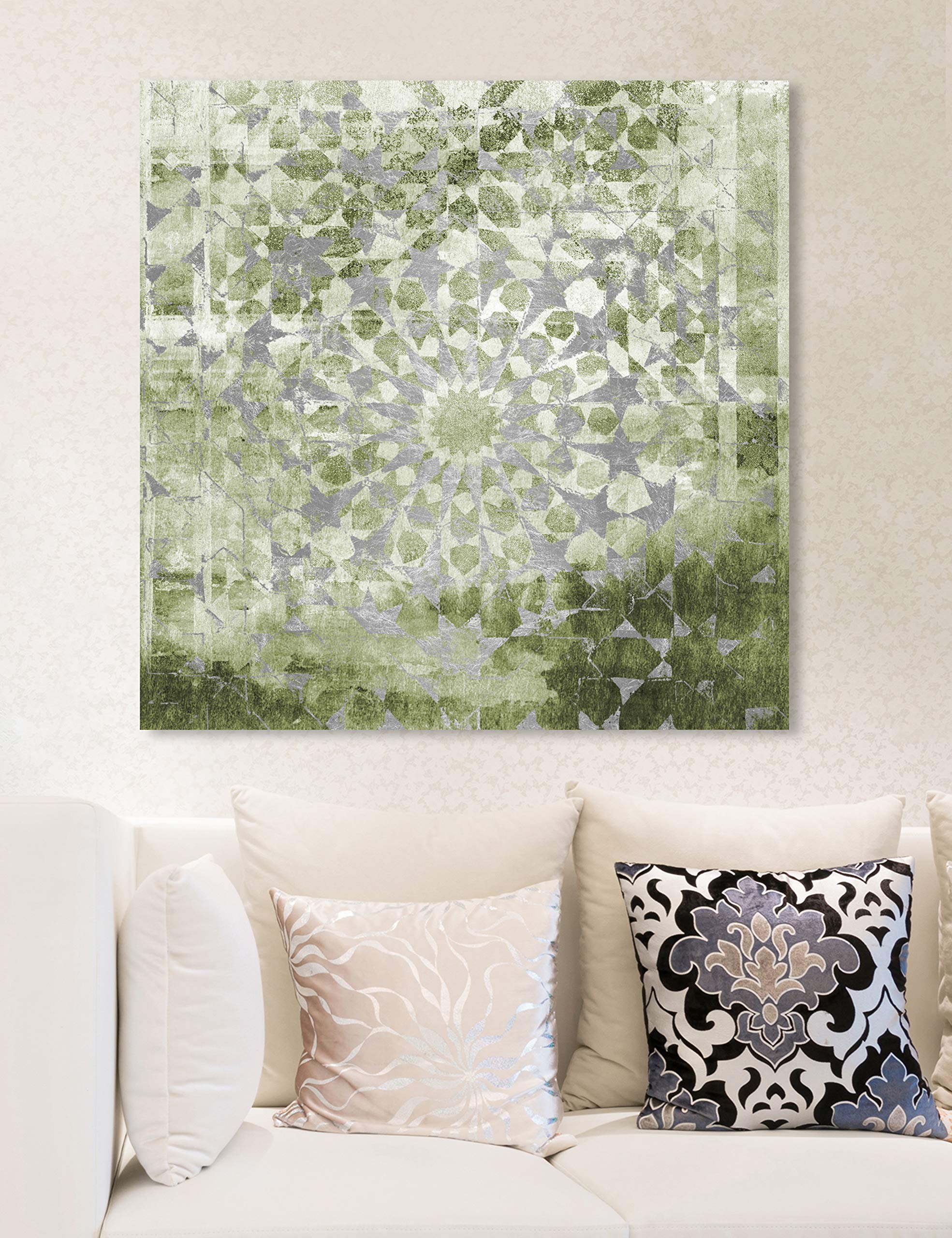 Olive Mandala Abstract Wall Art Canvas Print - 24x24 Inch Green & White Modern Home Decor - Perfect for Living Room, Bedroom & Office