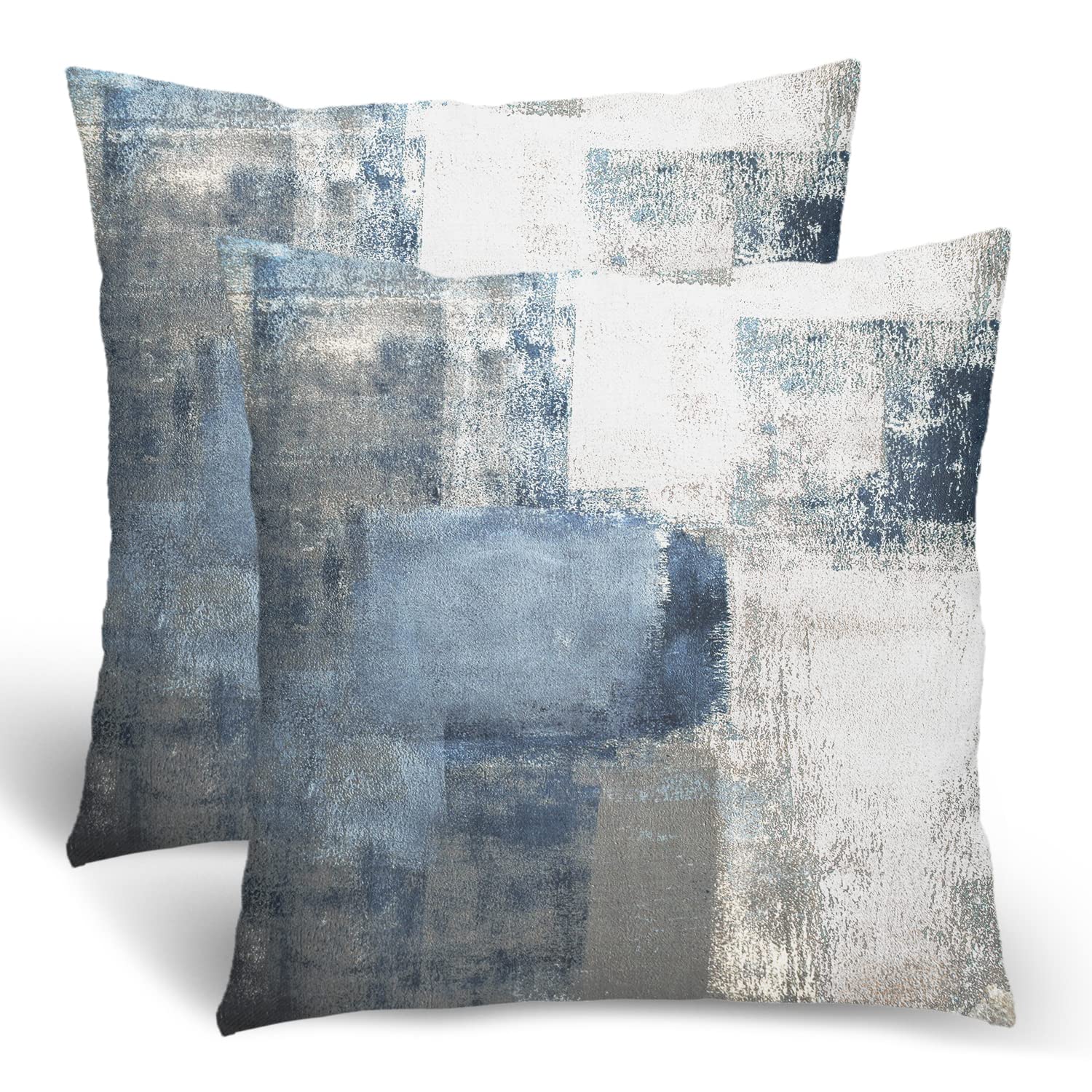 Navy Blue & Grey Abstract Throw Pillow Covers 18x18 Inch (2 Pack) - Modern Geometric Cushion Covers for Sofa, Couch & Bed - Home Decor Gift Idea for Living Room & Bedroom