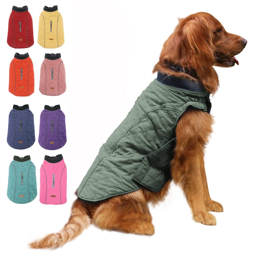 EMUST Windproof Winter Coat for Dogs - Warm Dog Jacket for Small Medium Large Breeds - Cold Weather Protection - 7 Sizes & 13 Colors (XX-Large, Green) - Perfect for Outdoor Walks & Winter Adventures