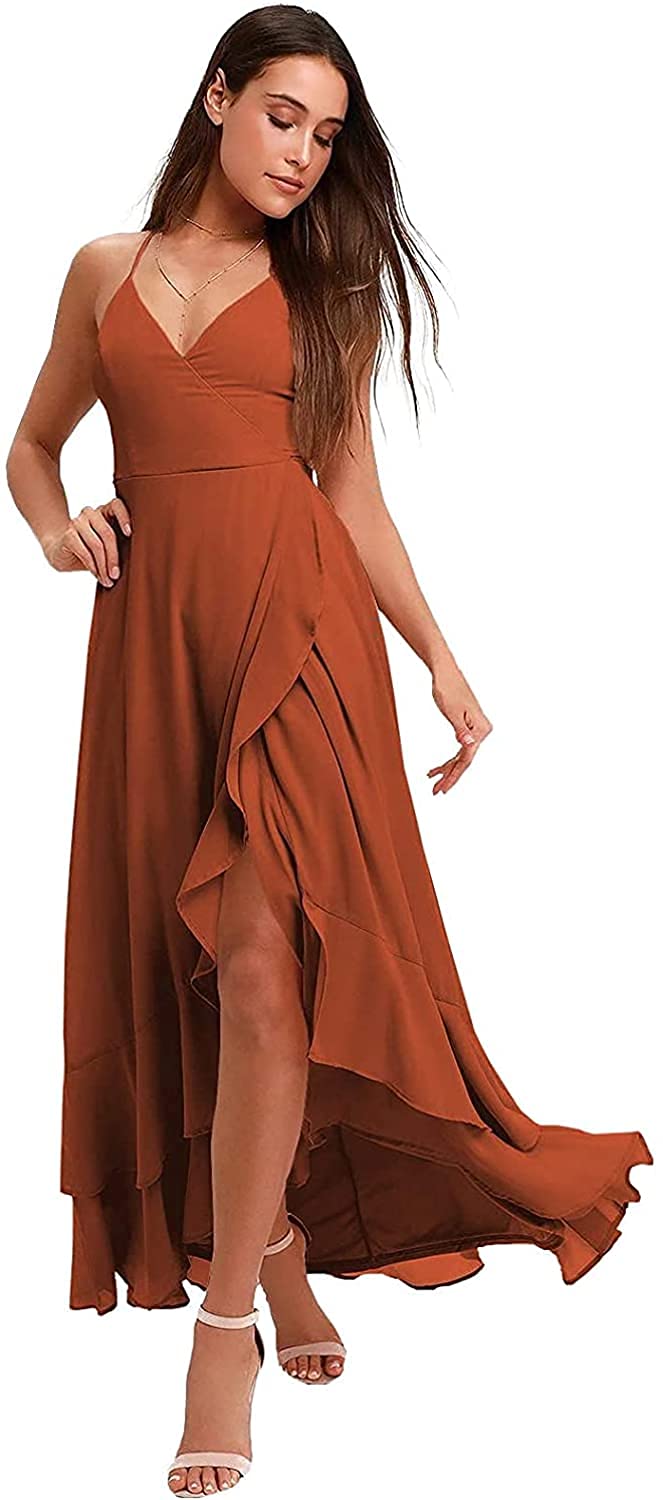 Elegant Spaghetti Strap Chiffon Long Bridesmaid Dress for Wedding | Side Slit Pleated Prom Gown | Perfect for Evening Parties, Formal Events & Special Occasions