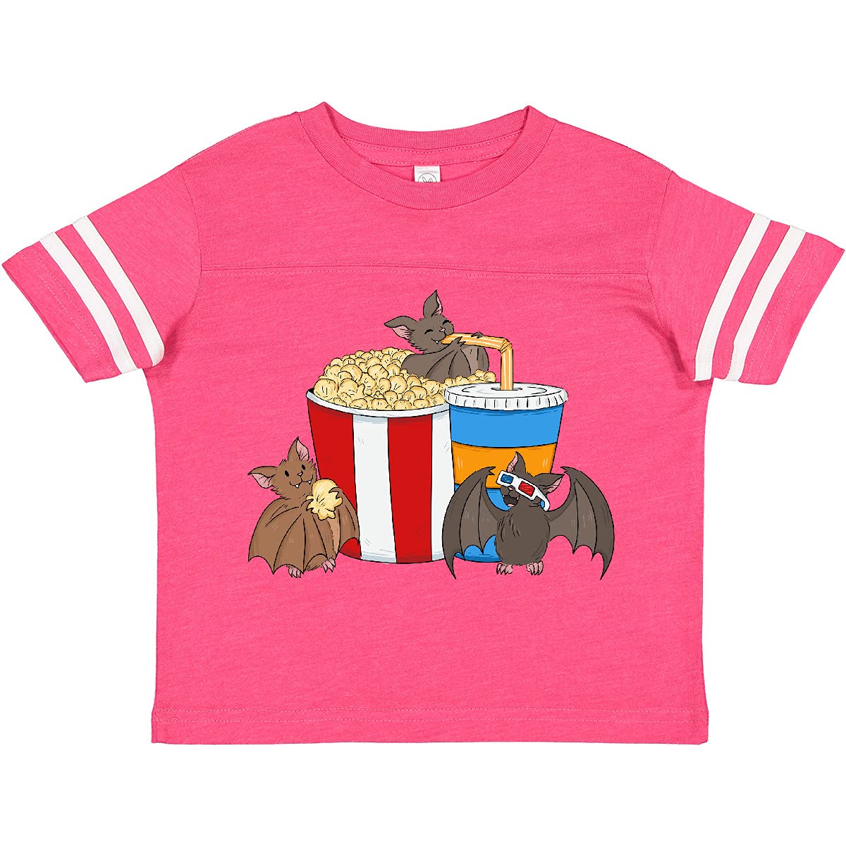 Inktastic Movie Loving Bats with Popcorn and Soda Toddler T-Shirt - Cute Halloween & Movie Night Outfit for Kids