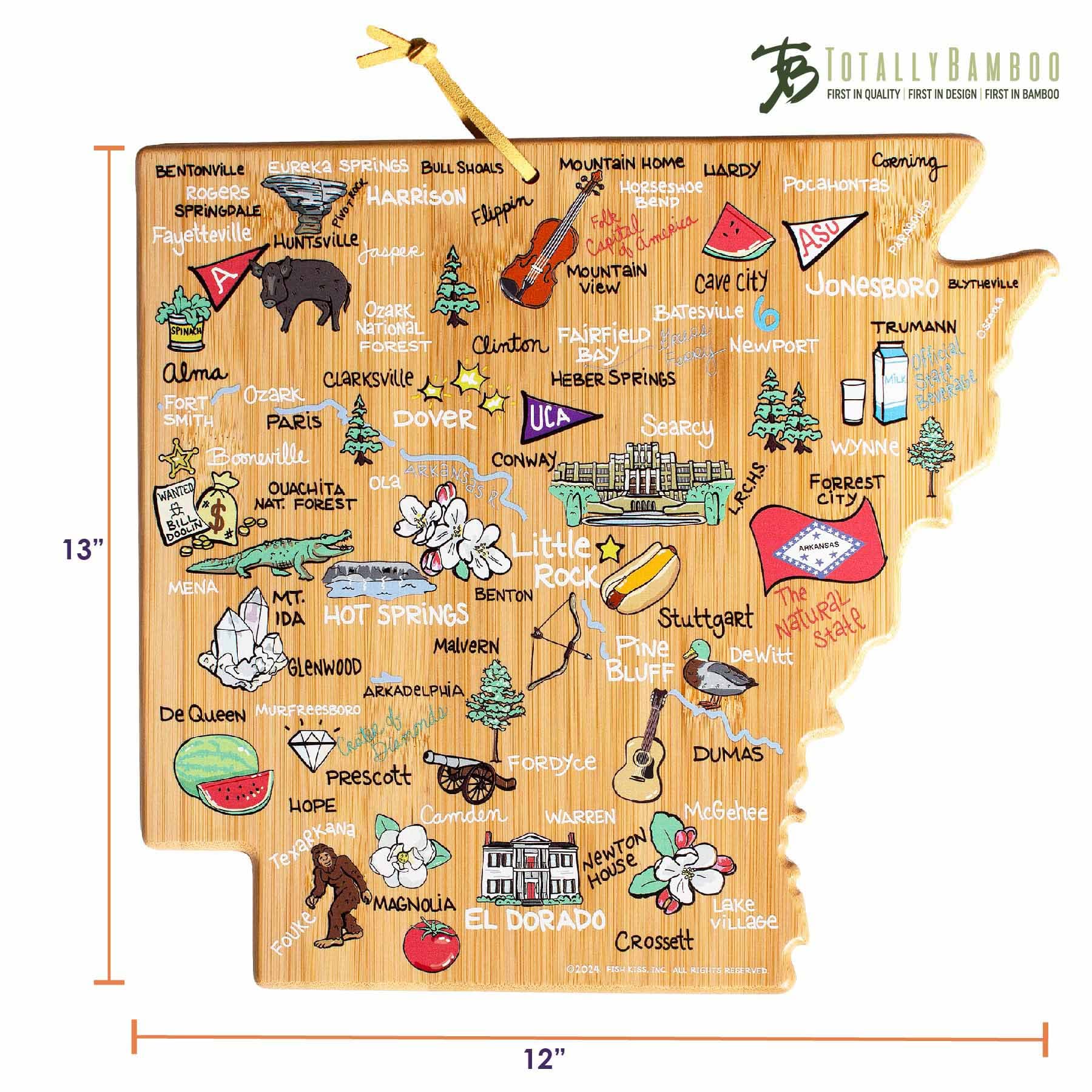 Premium Arkansas Wood Cutting Board with Fish Kiss™ Artwork - Durable Kitchen Chopping Board for Meat, Vegetables & Cheese - Perfect for Home Cooking & Gift Giving