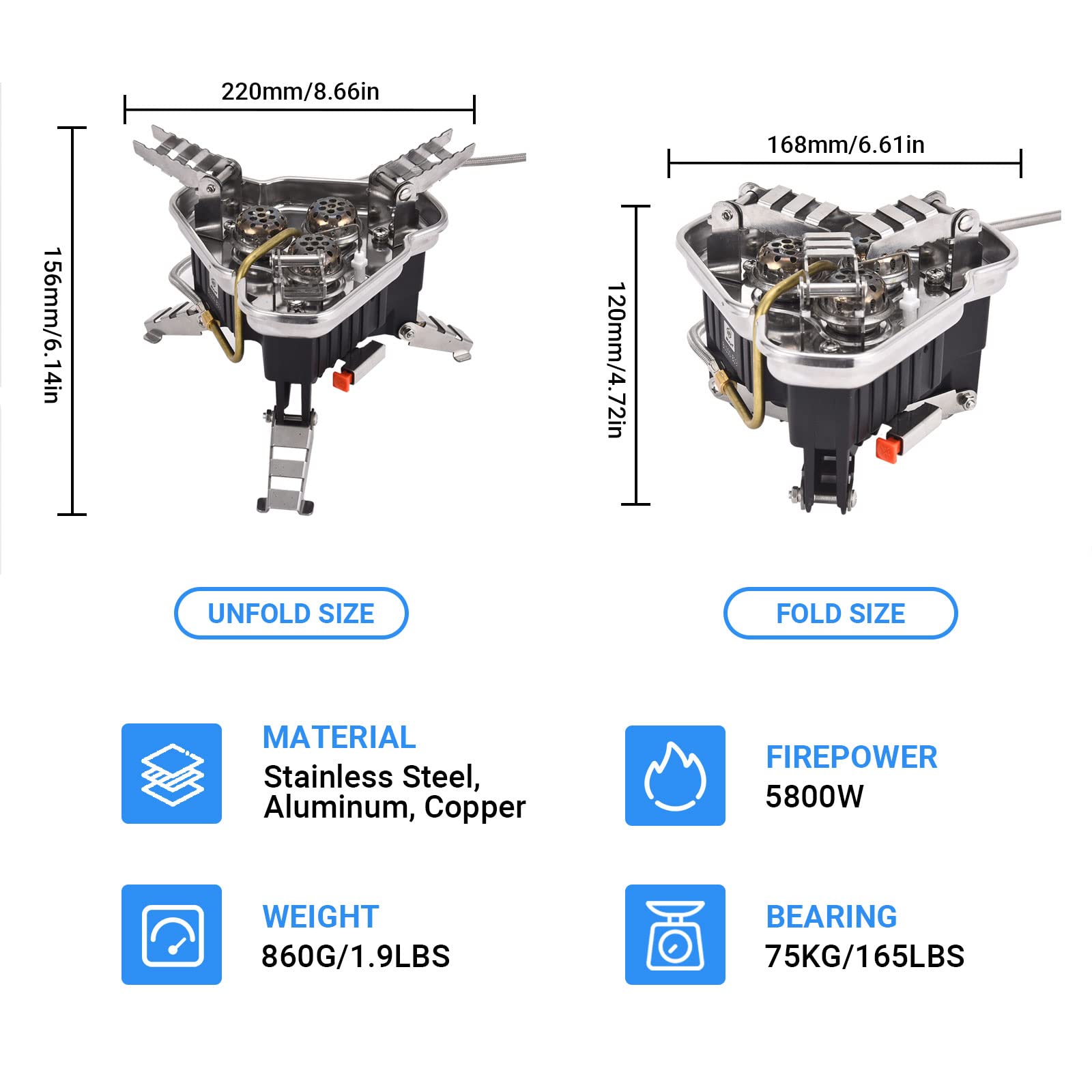 Portable Bulin Gas Camping Stove with Piezo Ignition - Foldable Outdoor Windproof Burner for Camping, Hiking, Backpacking & Picnics - Perfect for Cooking Meals in Nature