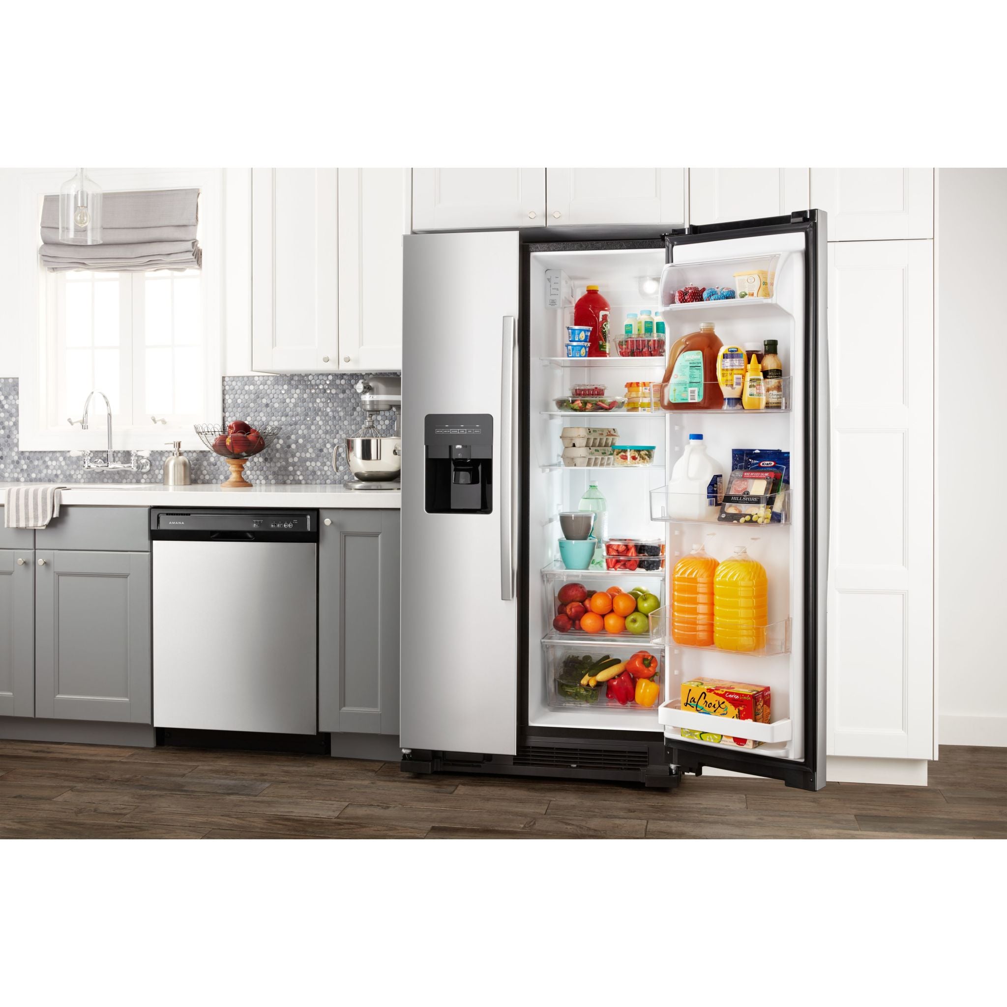 Amana Side by Side Refrigerator (ASI2175GRS) - 25.5 Cu. Ft. Stainless Steel French Door Fridge with Ice Maker & Water Dispenser - Perfect for Large Families & Open Kitchen Designs