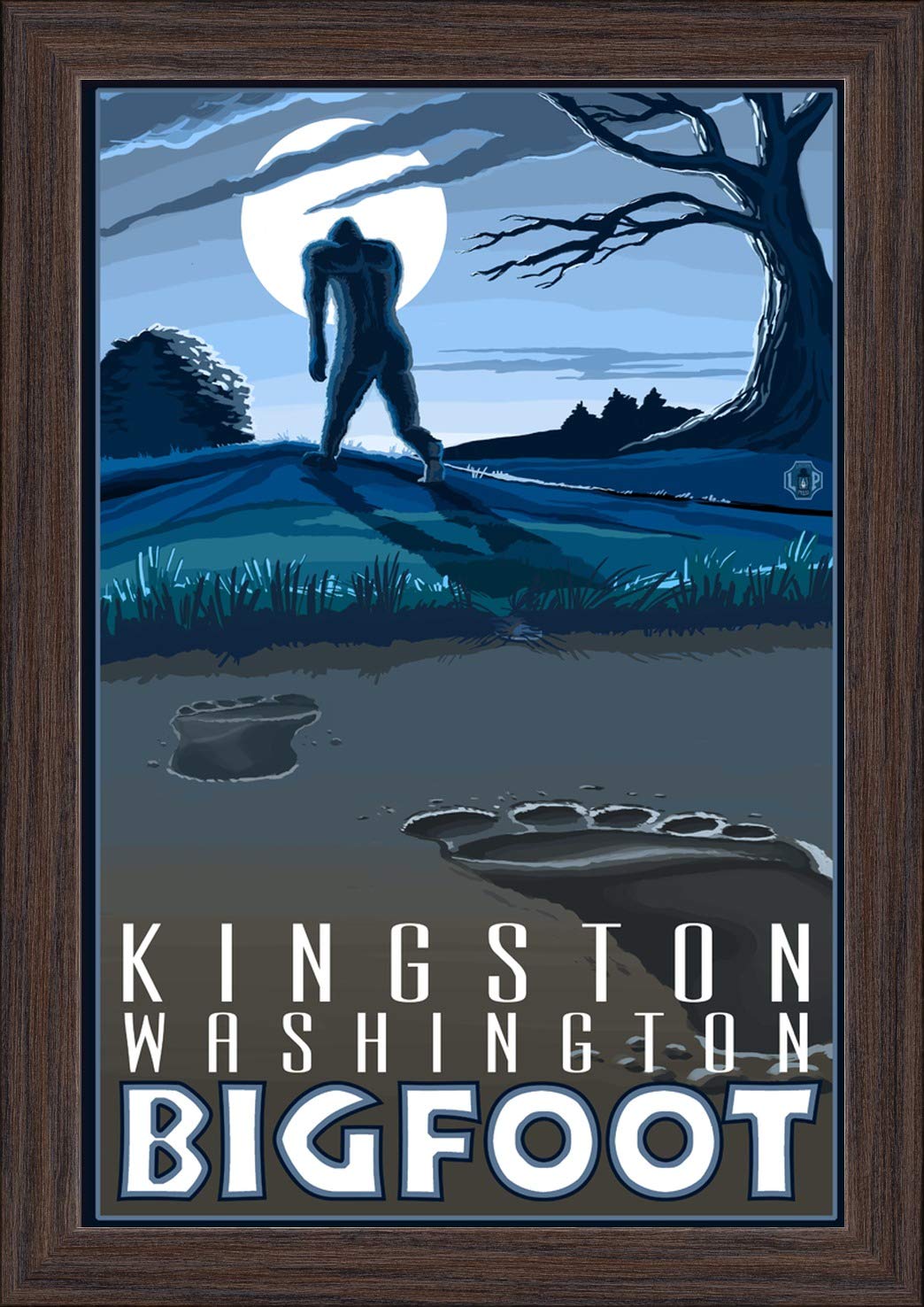 Kingston Washington Bigfoot 12x18 Giclee Fine Art Print - Recycled Wood Frame in Espresso Brown - Perfect for Home Decor, Office Wall Art & Cryptid Enthusiast Gifts