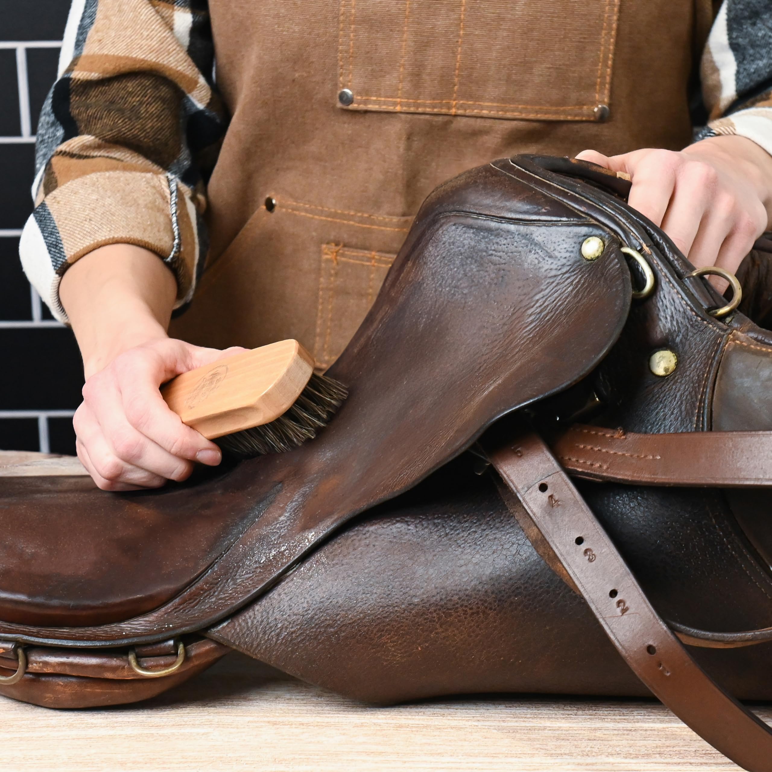 Premium Saddle Cleaning Kit (Saddle Soap, Leather Cleaner, Brushes & Cloths) - Complete Care for Saddles, Bridles, Boots, Reins & Leather Tack - Made in USA - Ideal for Equestrian Care & Leather Maintenance