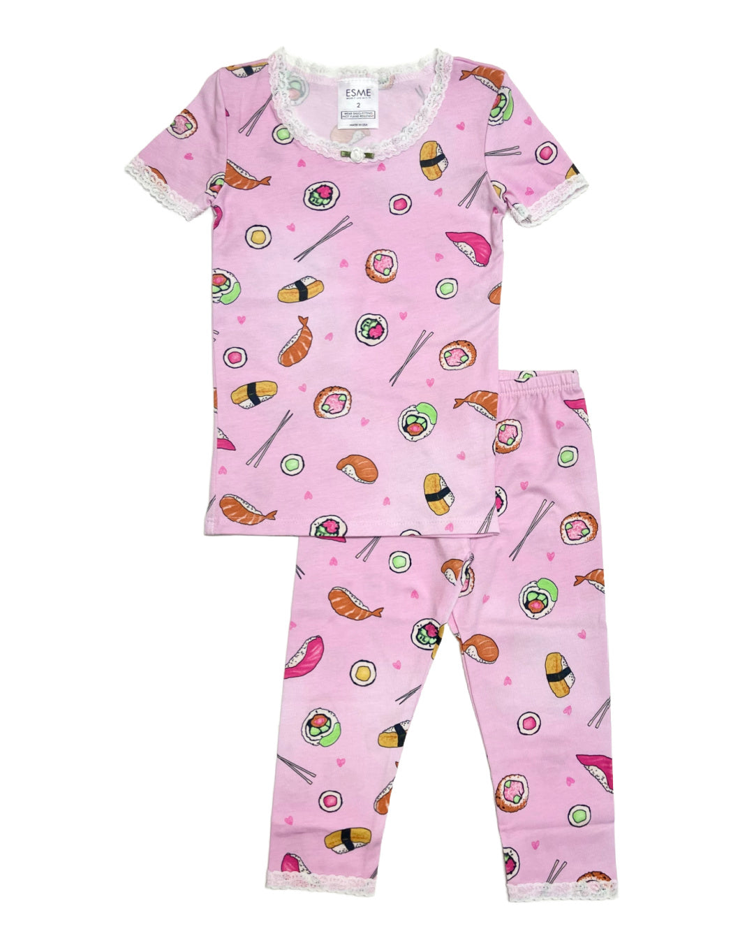 Women's Sushi Print Short Sleeve Top & Cropped Leggings Set - Casual Summer Outfit for Yoga, Gym, and Streetwear Fashion