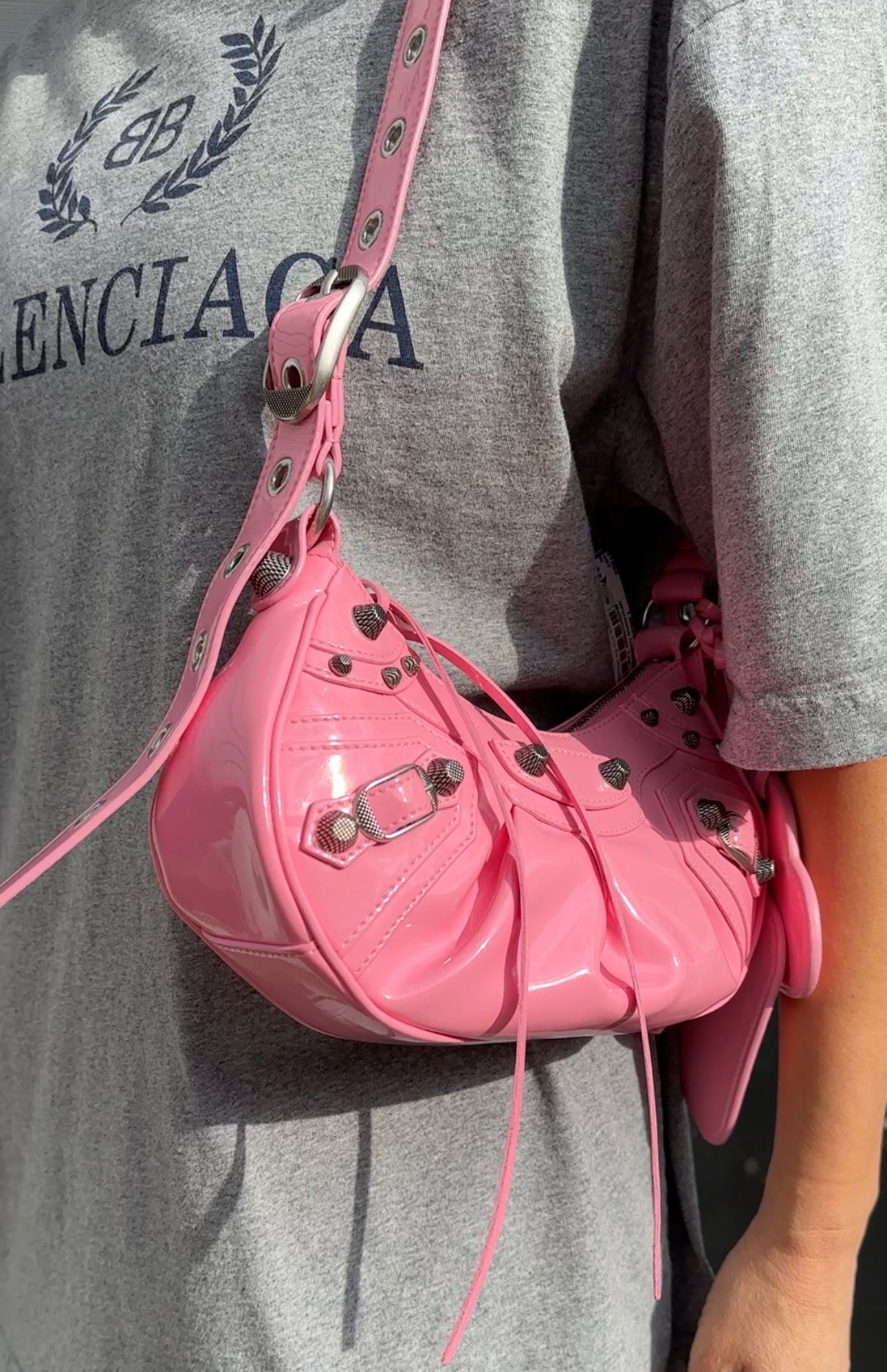 Balenciaga Bubble Gum Pink Patent Leather Le Cagole Bag - Stylish Designer Handbag for Women, Perfect for Parties, Date Nights & Fashion Events