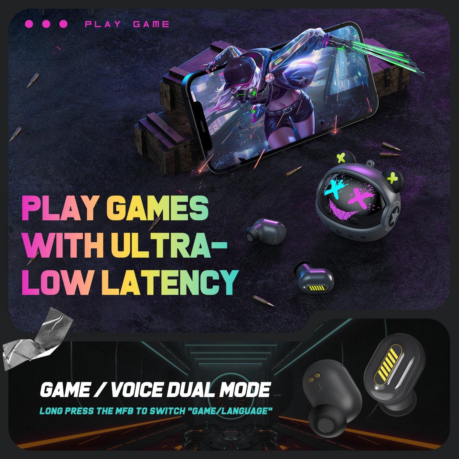 ONIKUMA T20 TWS Gaming Headset with Charging Case - Wireless Bluetooth Earbuds, Cyberpunk RGB LED Design, Low Latency for Mobile Gaming & Music - Perfect for PC, PS5, Switch & Workout