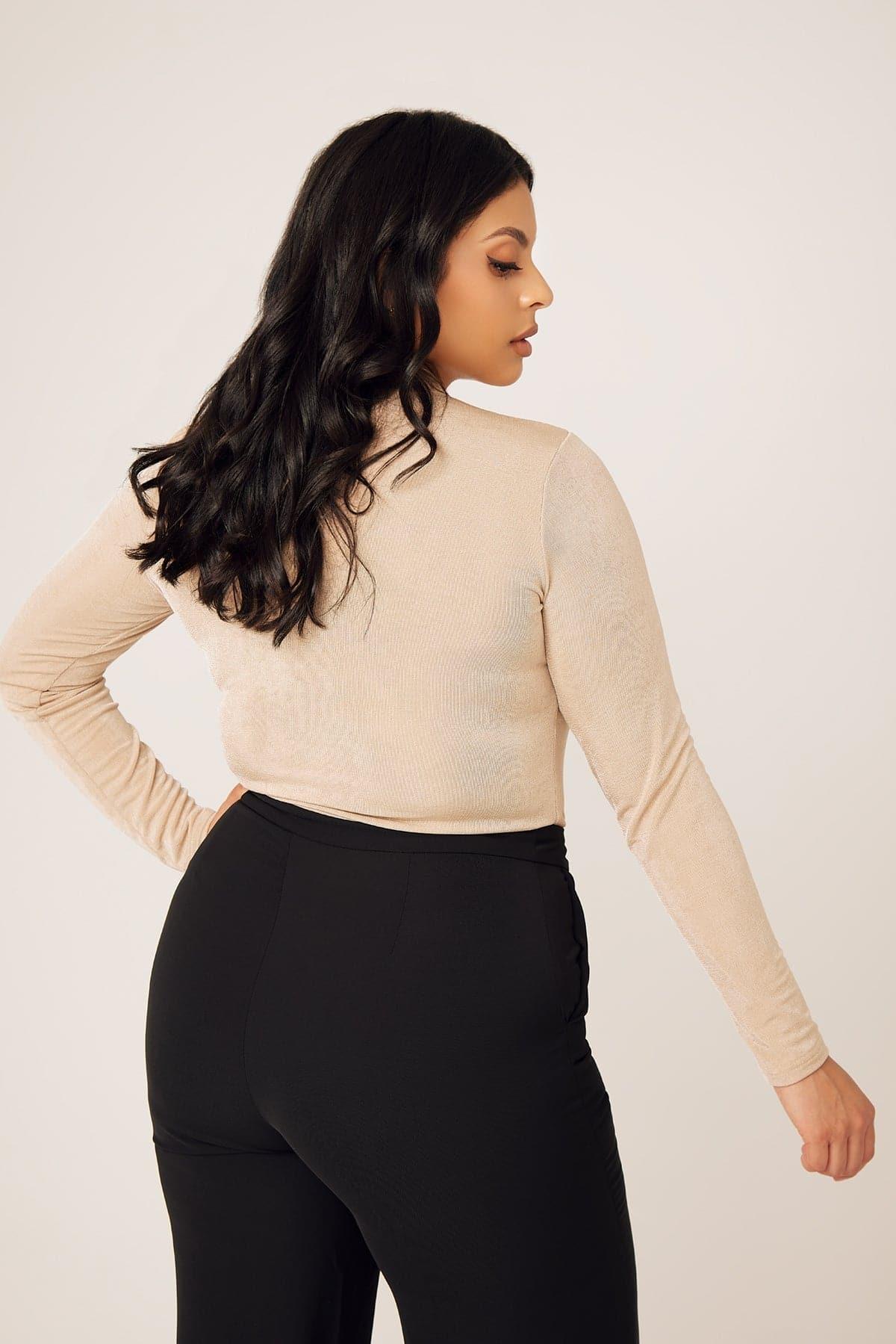 Camille Women's Long Sleeve Bodycon Shirt in Sand Color - Perfect for Office Wear, Date Nights & Casual Outfits