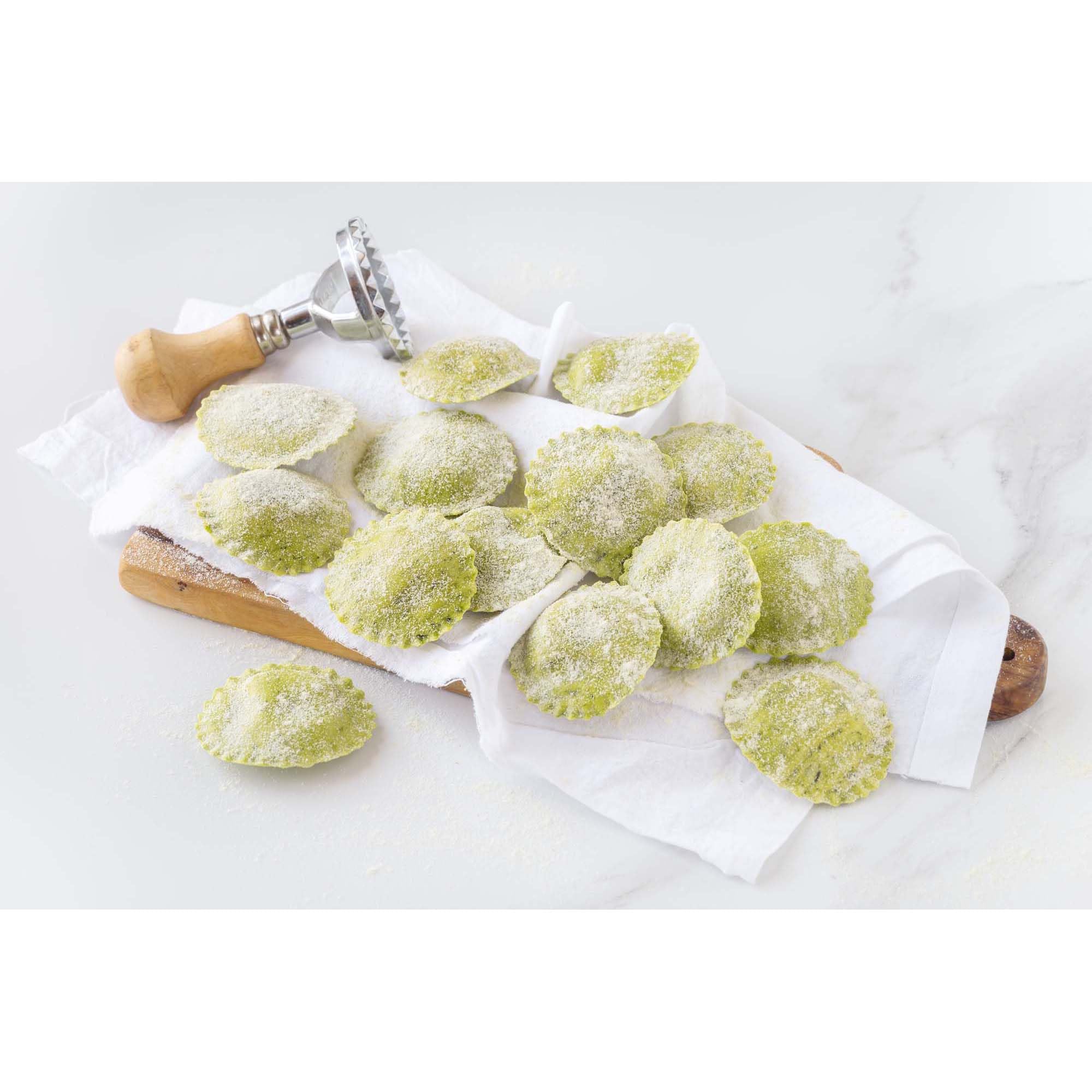 Fantes Authentic Italian Ravioli Maker Stamp Set - 2.5 Inch Round Pasta Cutter with Wooden Handle & Fluted Edge - Perfect for Homemade Pasta, Dumplings, and Italian Cooking - Since 1906