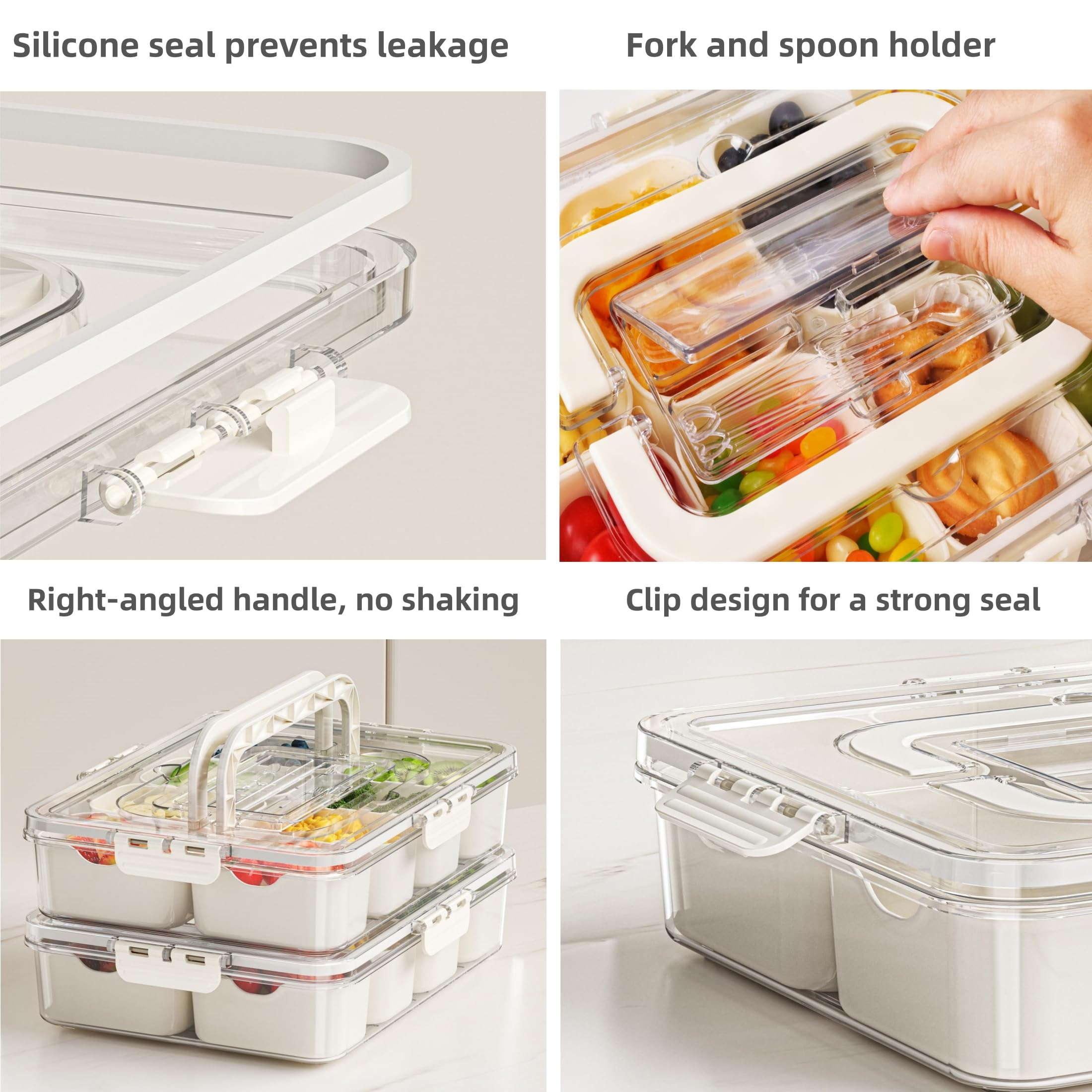 Snackle Box Container with Lid and Handle - Divided Serving Platters for Candy, Fruit, and Treats - Portable and Versatile Snackle Box - Perfect for Picnics, Parties, and On-the-Go Snacking