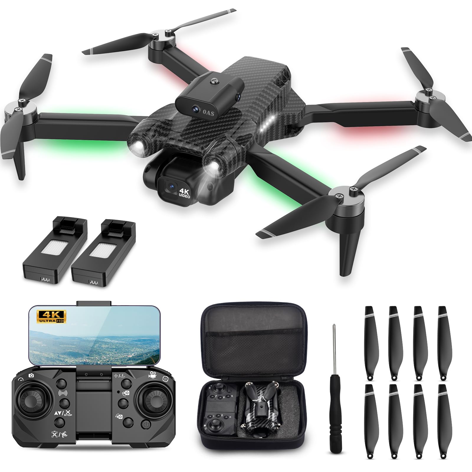 **4K HD Drone with Headless Mode & GPS for Kids - Emergency Stop, 360° Flips, One Key Start, Includes 2 Batteries & Carrying Case - Perfect Wireless Toy for Boys and Girls - Great for Outdoor Adventures, Birthday Gifts, and Aerial Photography**