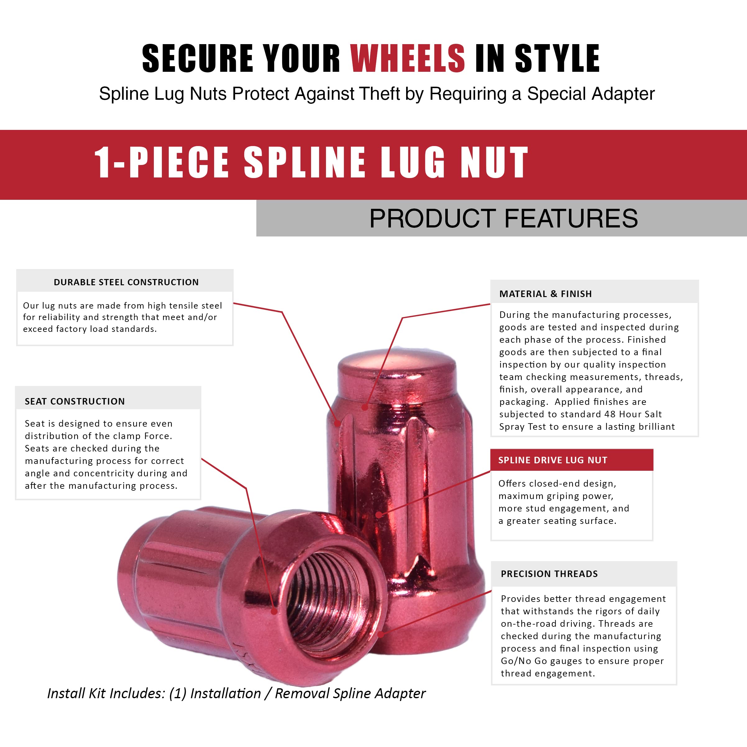 Red M12x1.25 Spline Lug Nuts Set of 20 - Fits Infiniti Nissan Toyota - for Car Wheels & Off-Road