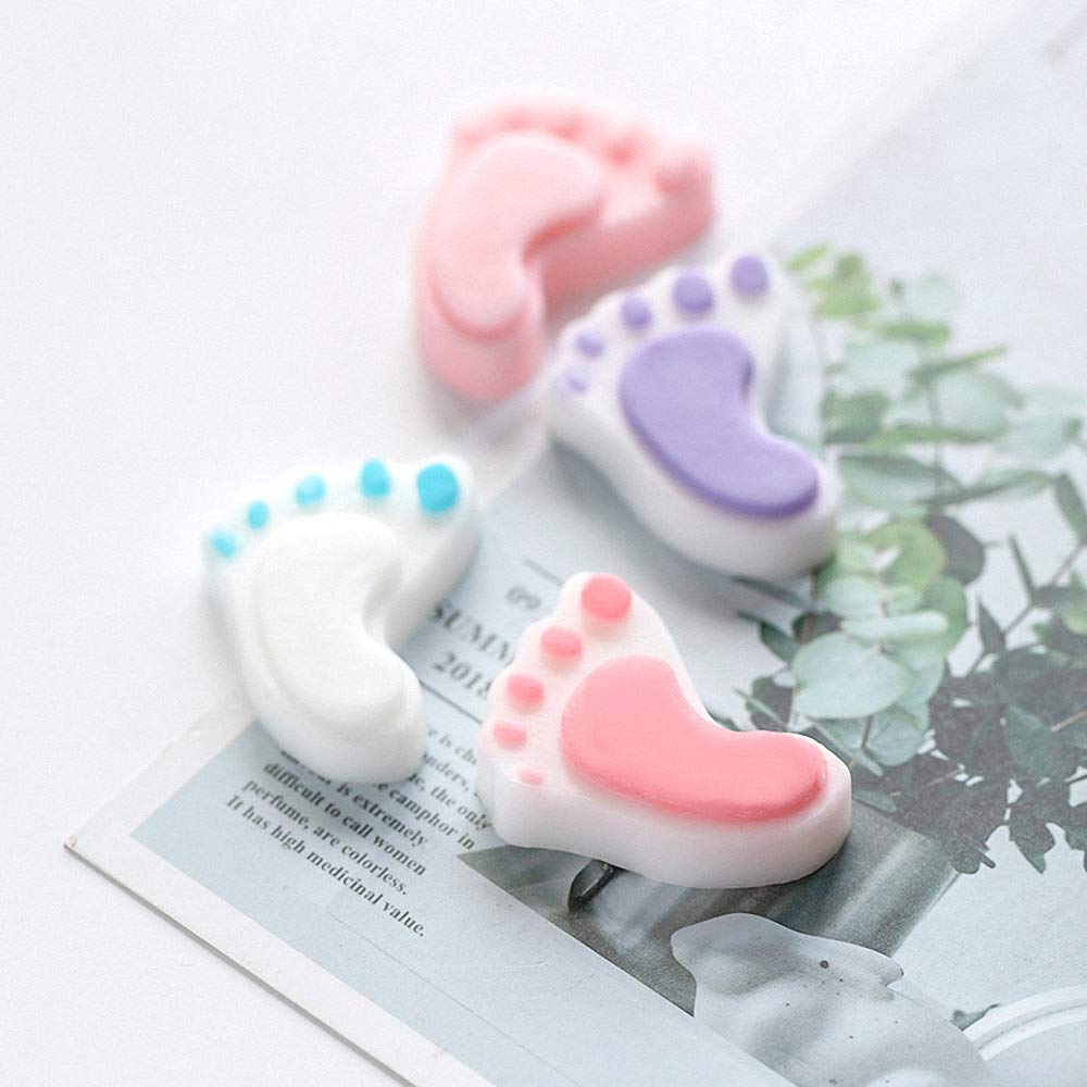 3Pcs Baby Footprint Silicone Molds for Soap, Chocolate, Candy, Lotion Bars - Nonstick Food Grade Baking Molds for Jello, Ice Cubes, Muffins, Cupcakes, Cookies & Bread - Perfect for Baby Showers, DIY Crafts & Home Baking (Random Colors)