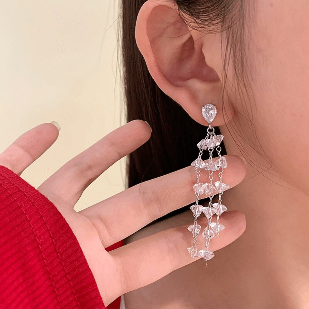 Sparkling Clear Crystal Trillion Cut Drop Earrings for Women | Elegant Party Jewelry | Perfect for Weddings, Prom, Evening Events & Special Occasions